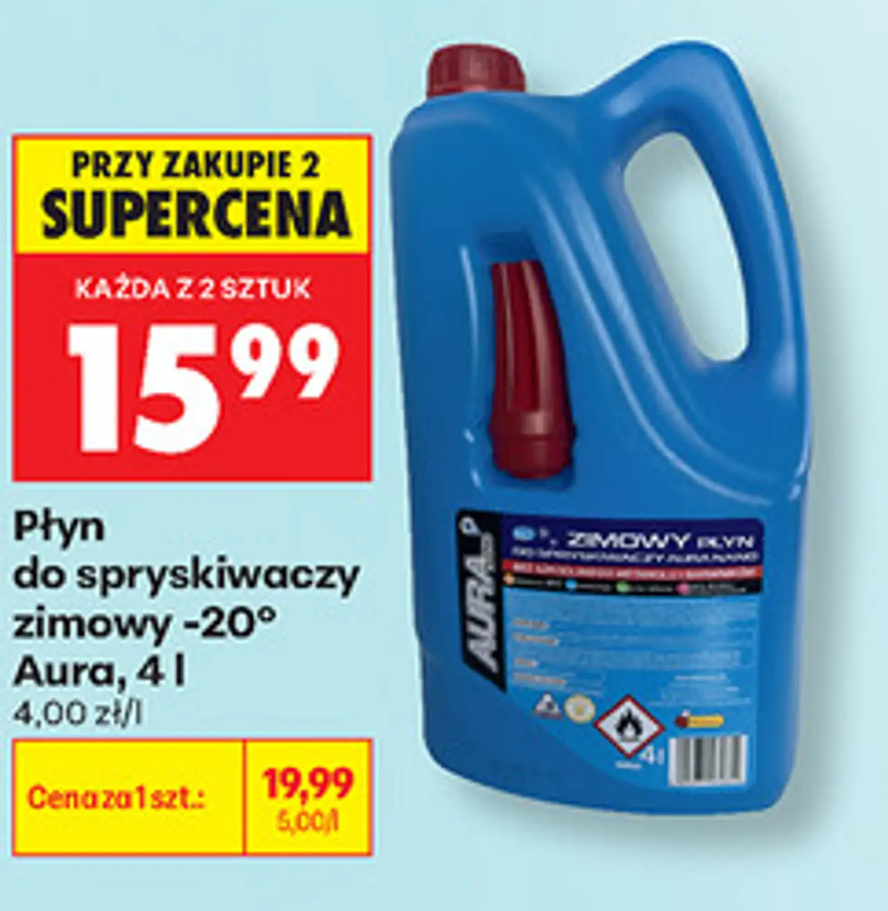 Płyn do spryskiwaczy zimowy -20° Aura, 4 l