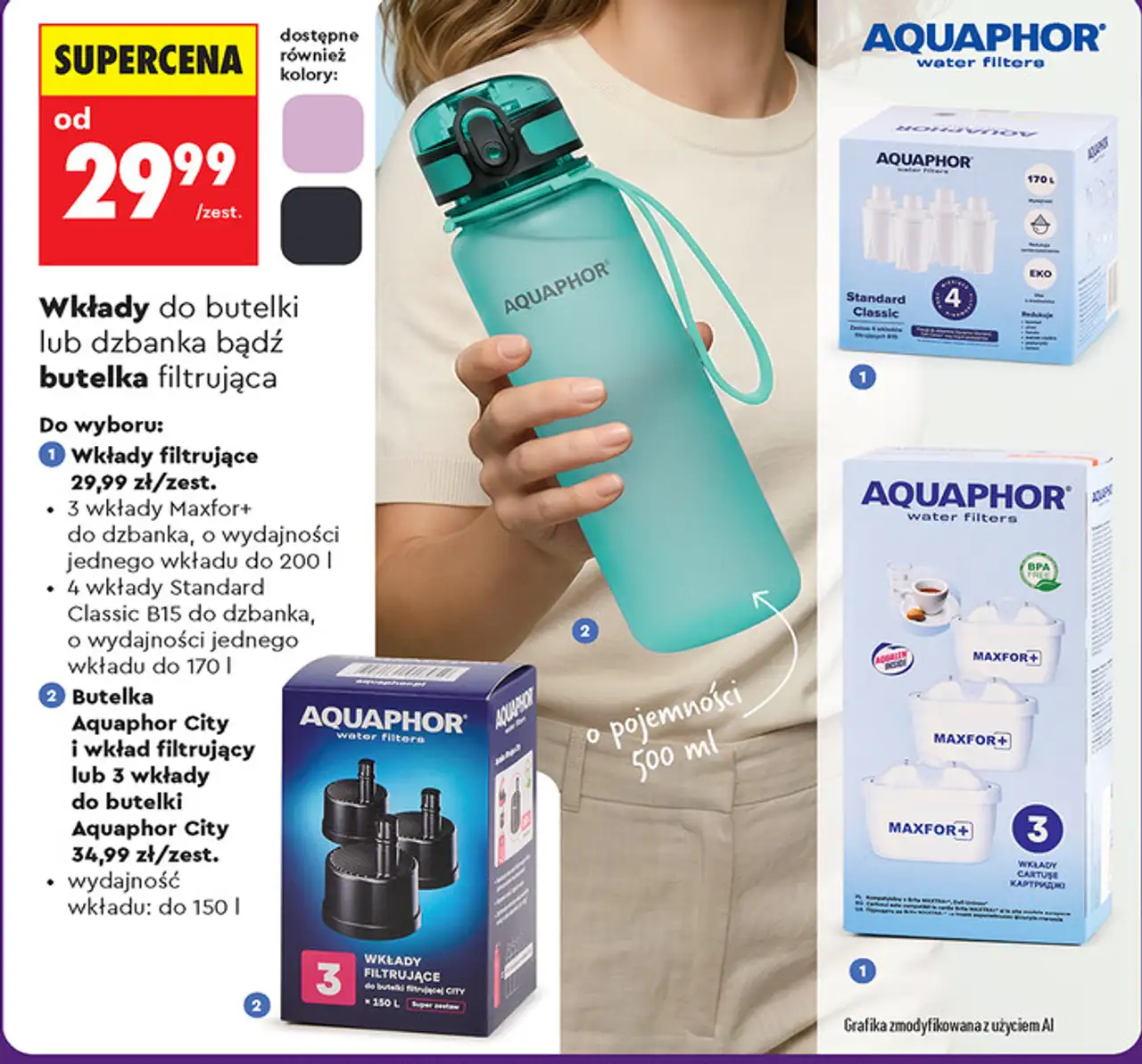 Wkłady do butelki lub dzbanka bądź butelka filtrująca Aquaphor