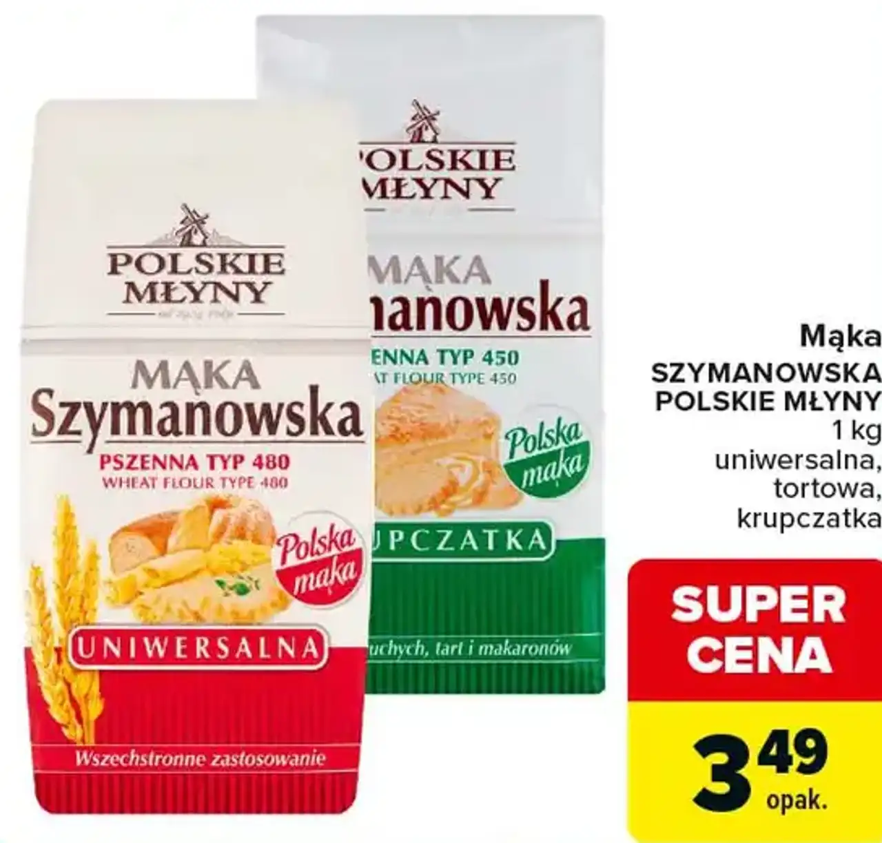 Mąka SZYMANOWSKA POLSKIE MŁYNY 1 kg uniwersalna, tortowa, krupczatka