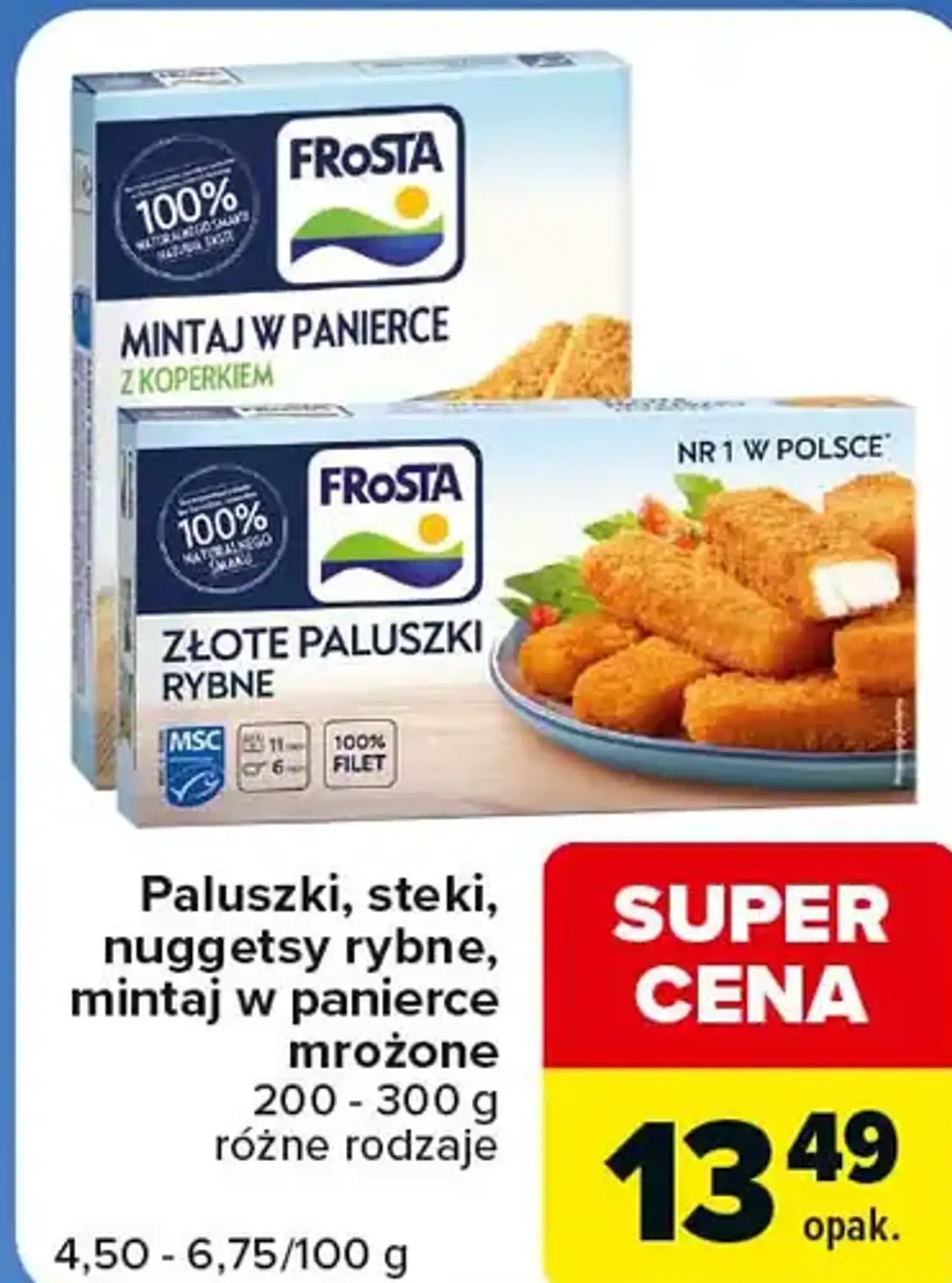 Paluszki, steki, nuggetsy rybne mrożone Frosta