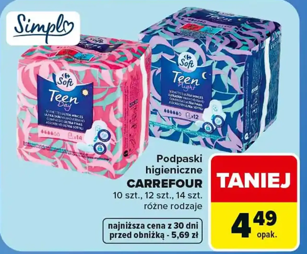 Podpaski higieniczne Carrefour Soft Teen