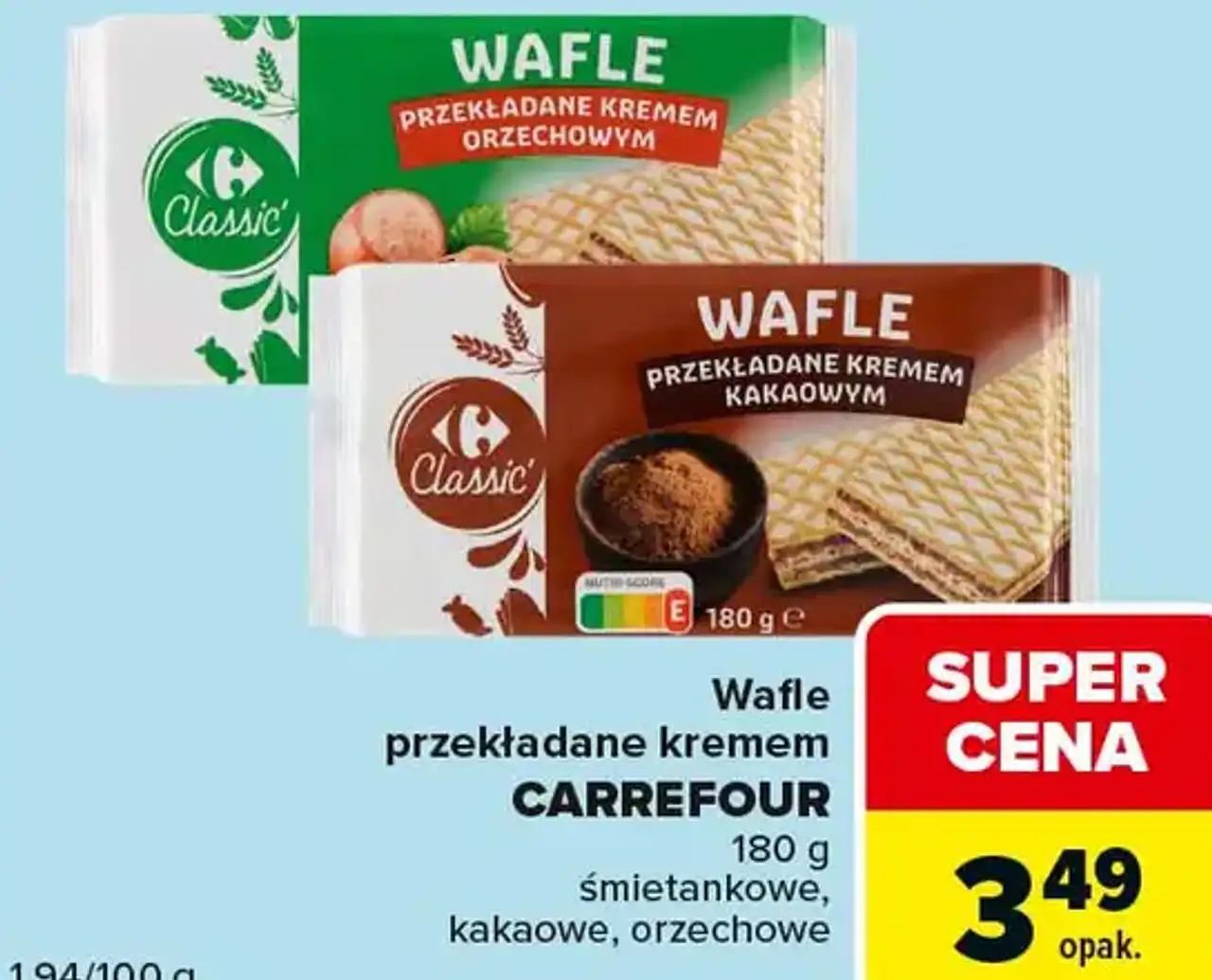 Wafle przekładane kremem Carrefour śmietankowe, kakaowe, orzechowe