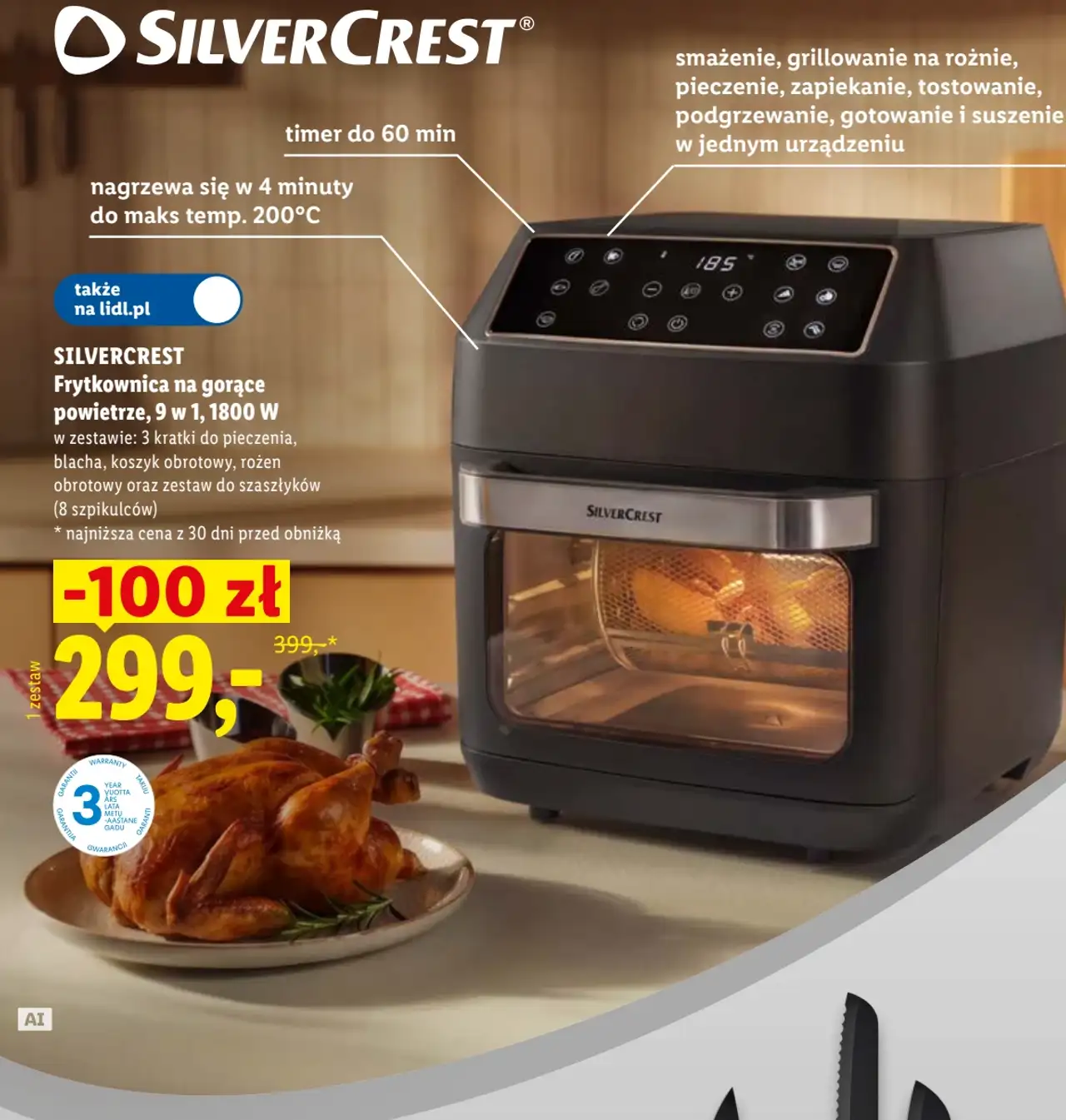 SILVERCREST Frytkownica na gorące powietrze, 9 w 1, 1800 W