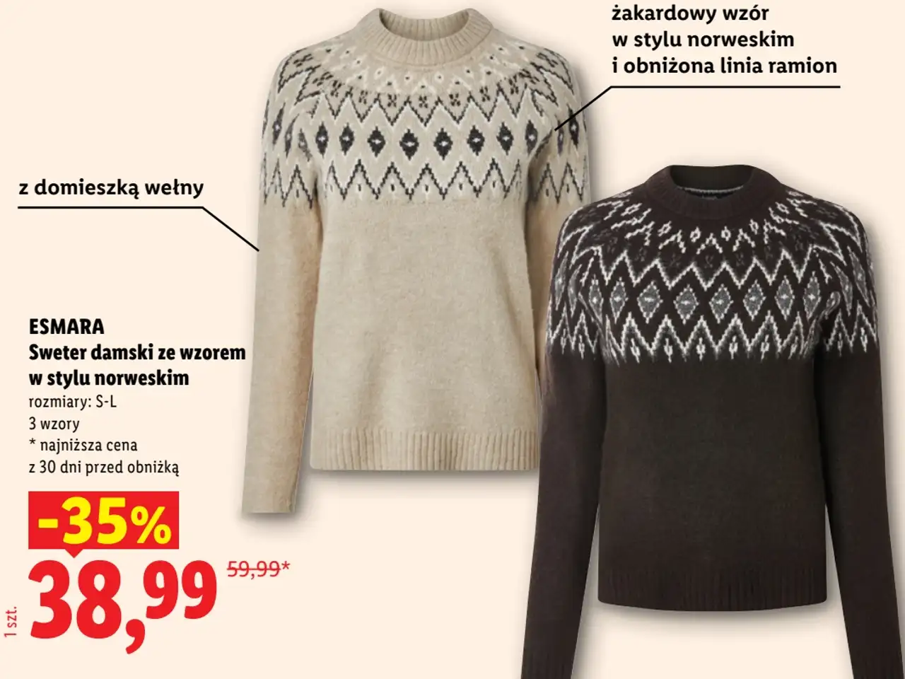 ESMARA Sweter damski ze wzorem w stylu norweskim