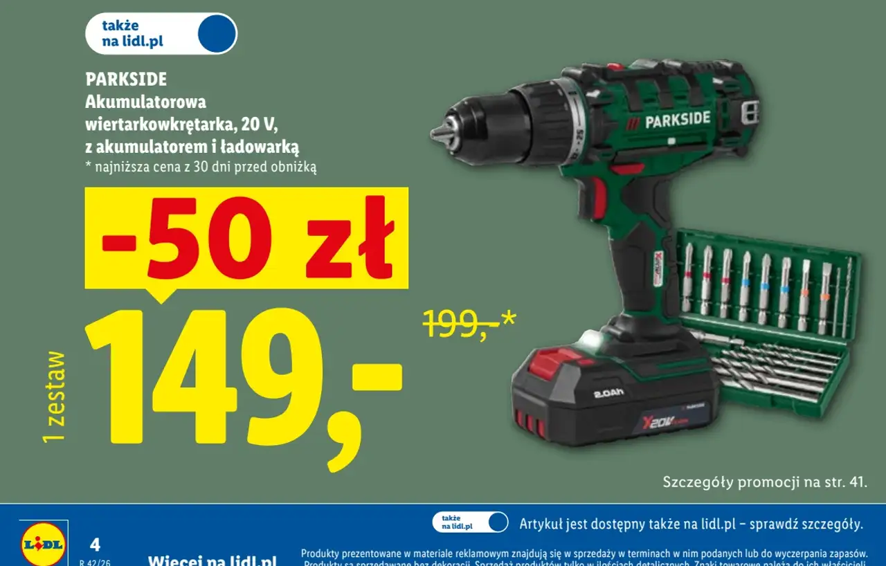 PARKSIDE Akumulatorowa wiertarkowkrętarka, 20 V, z akumulatorem i ładowarką
