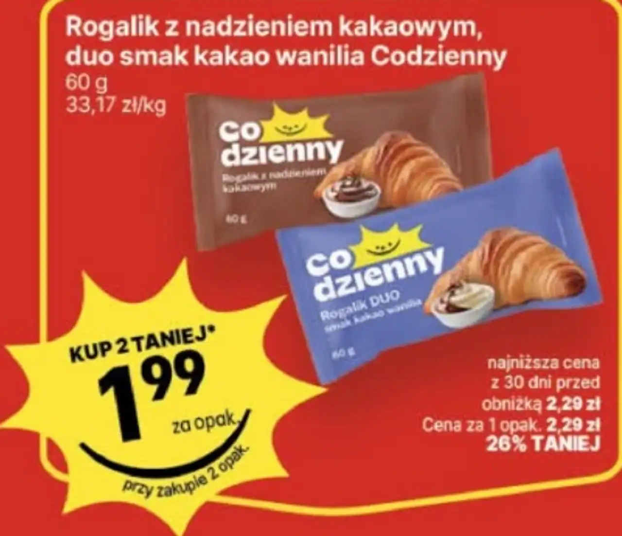 Rogalik z nadzieniem kakaowym, duo smak kakao wanilia Codzienny