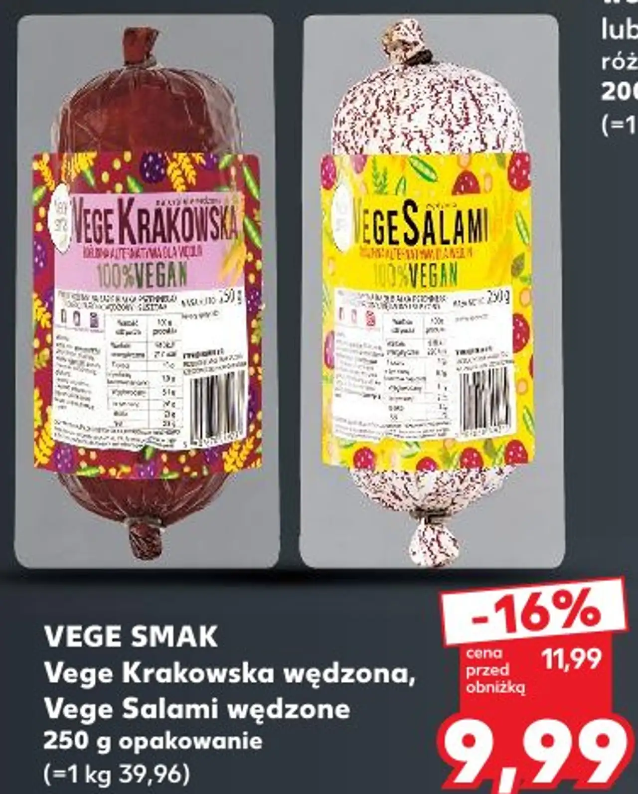 VEGE SMAK Vege Krakowska wędzona, Vege Salami wędzone