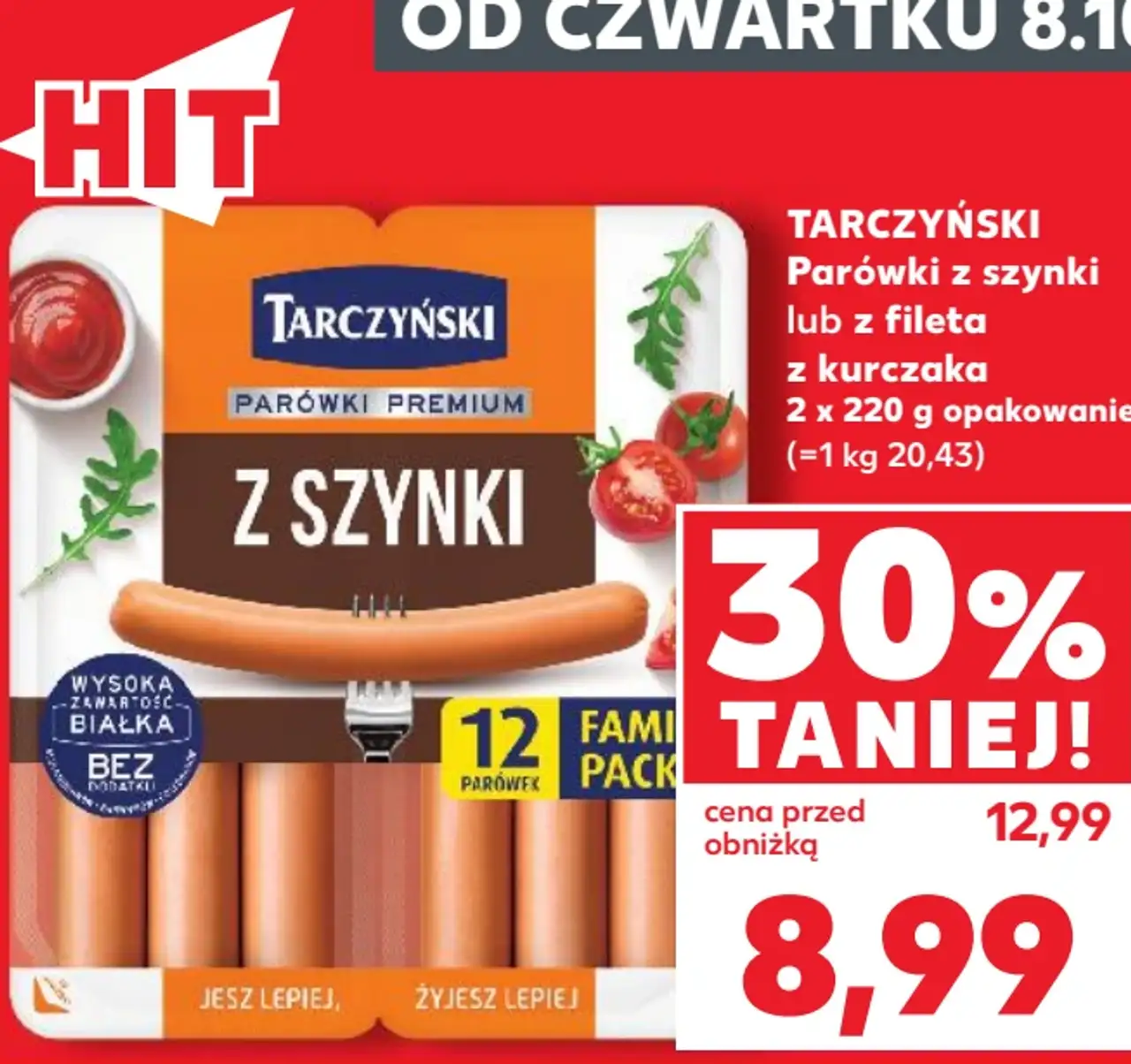 Tarczyński Parówki z szynki lub z fileta z kurczaka