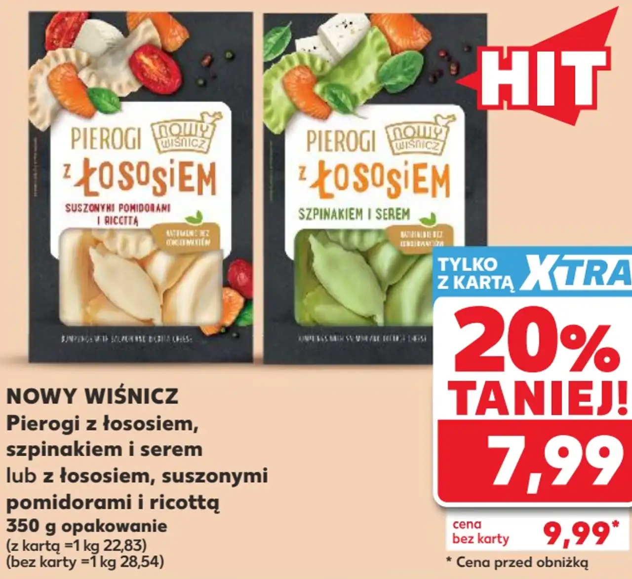 Nowy Wiśnicz Pierogi z łososiem, szpinakiem i serem lub z łososiem, suszonymi pomidorami i ricottą