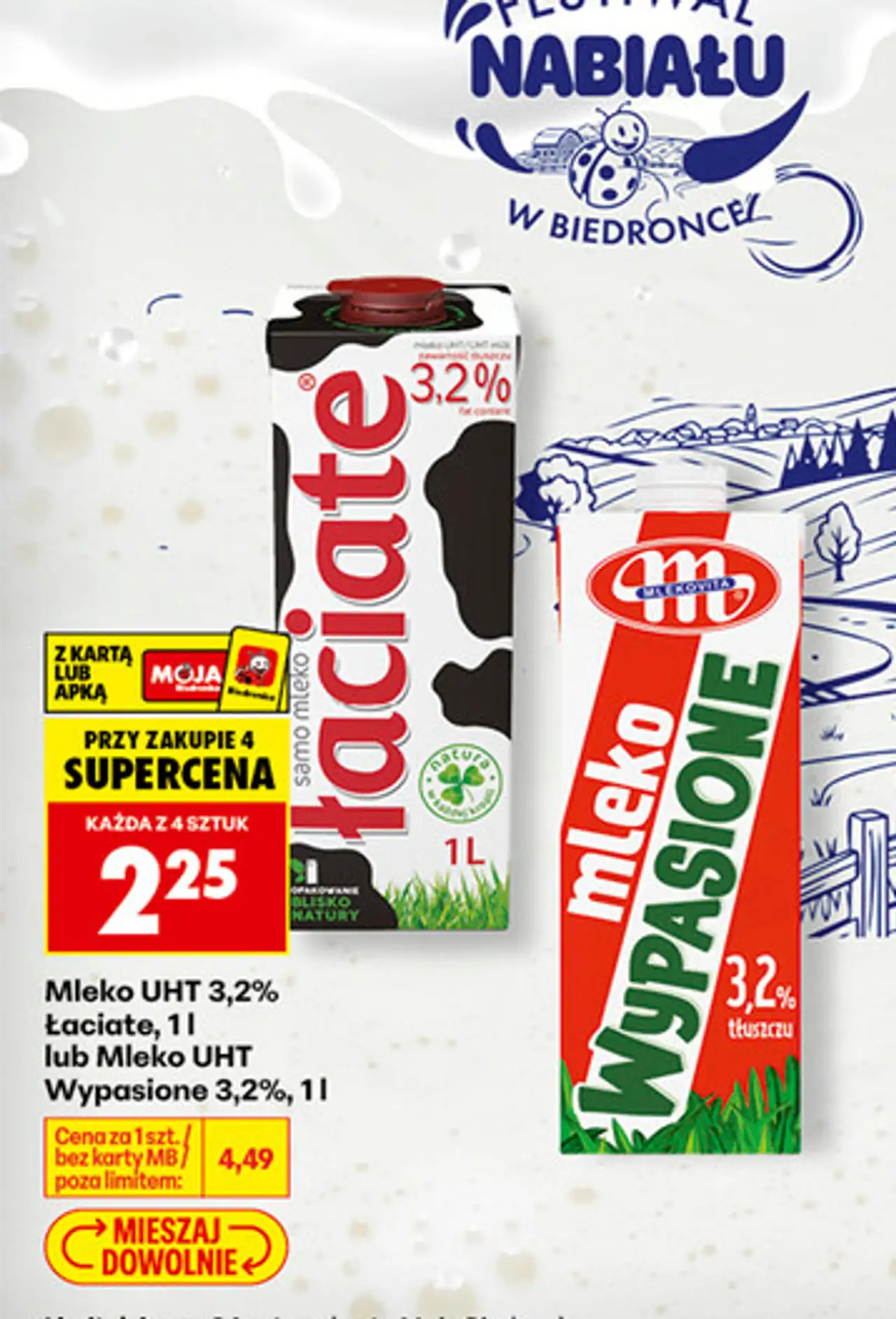 Mleko UHT 3,2% Łaciate lub Mleko UHT Wypasione 3,2% Mlekovita