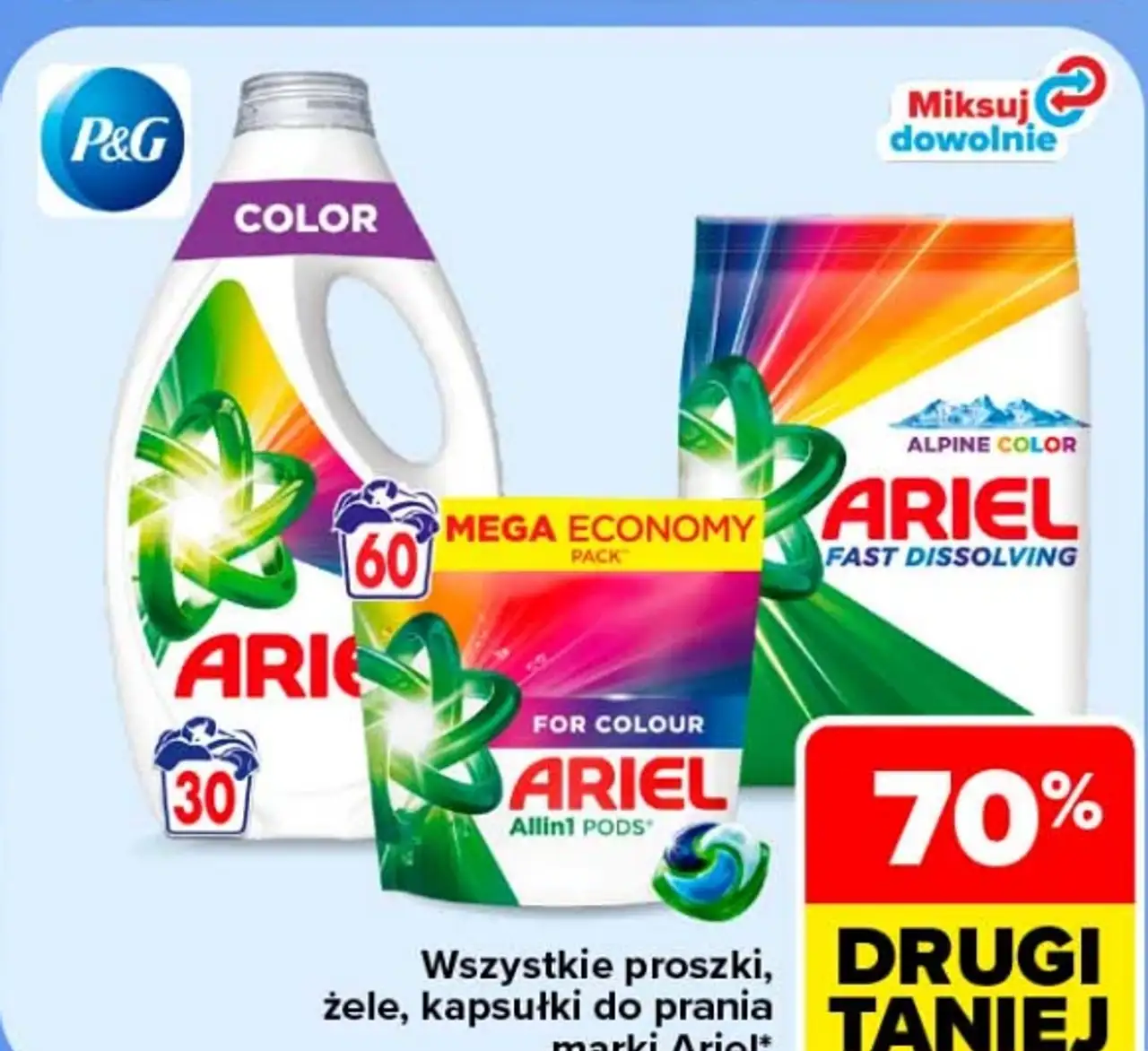 Wszystkie proszki, żele, kapsułki do prania marki Ariel