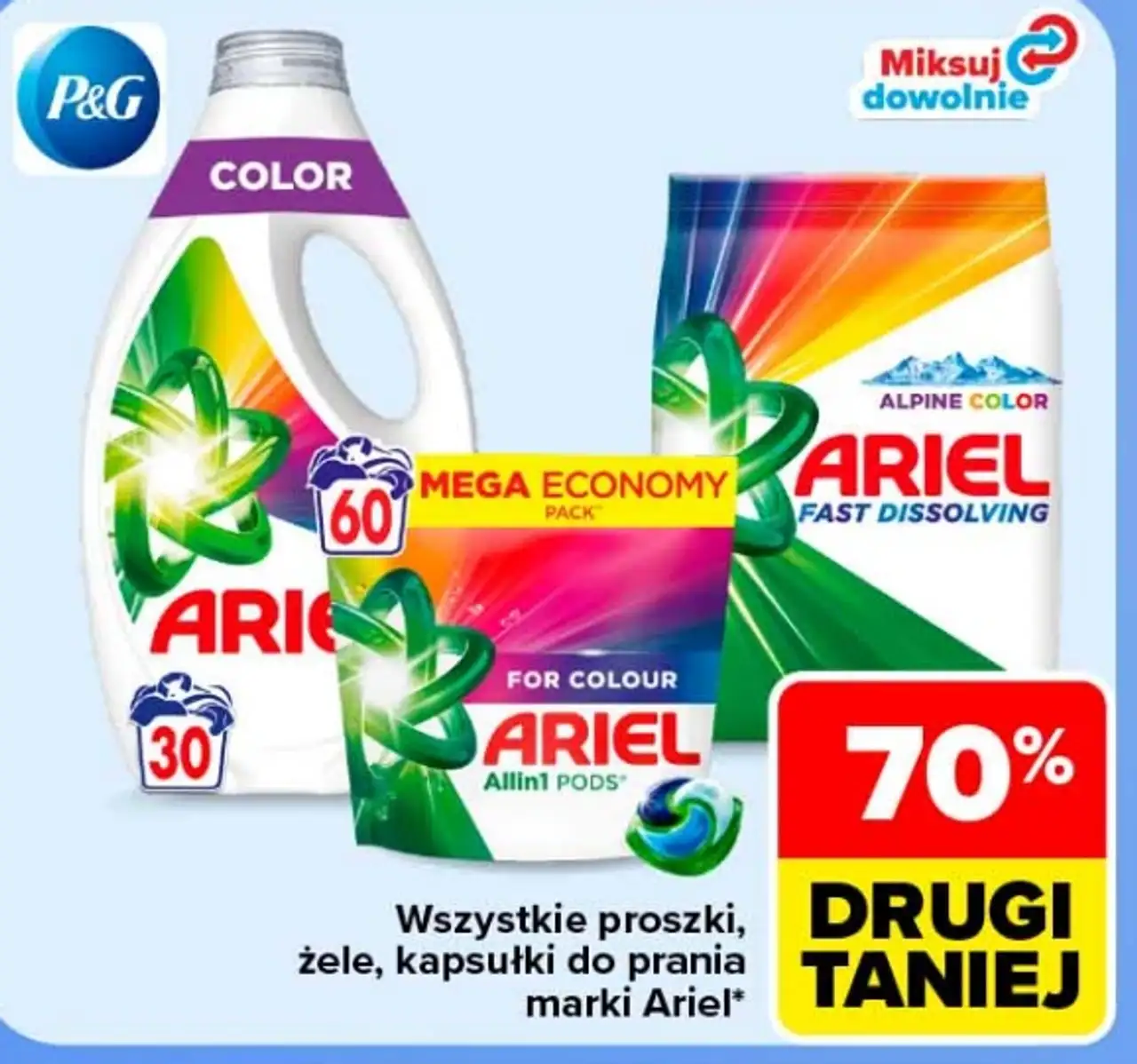 Wszystkie proszki, żele, kapsułki do prania marki Ariel