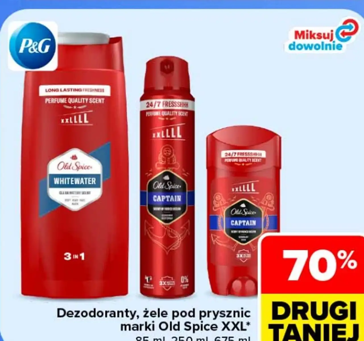 Dezodoranty, żele pod prysznic marki Old Spice XXL