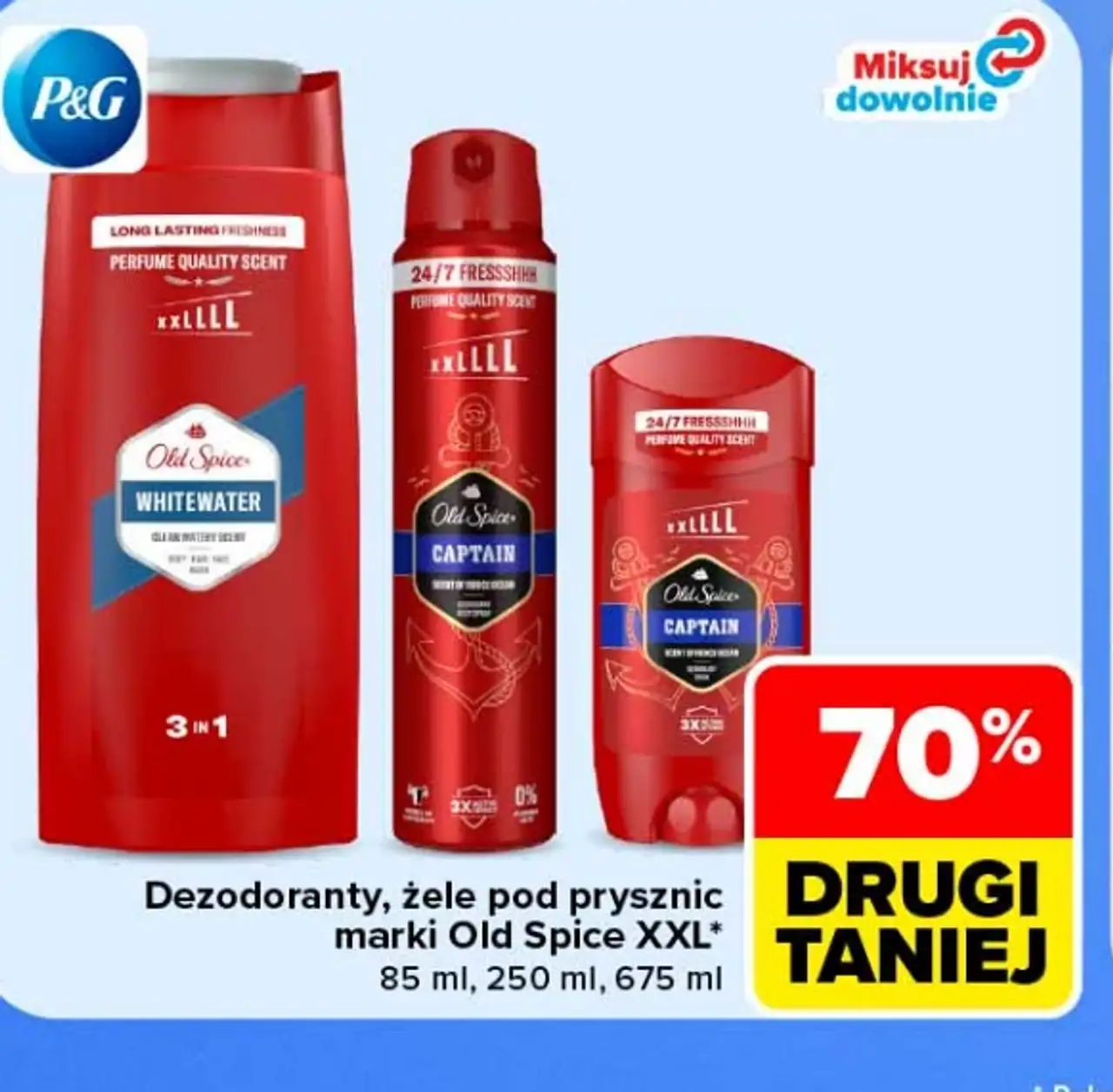 Dezodoranty, żele pod prysznic marki Old Spice XXL