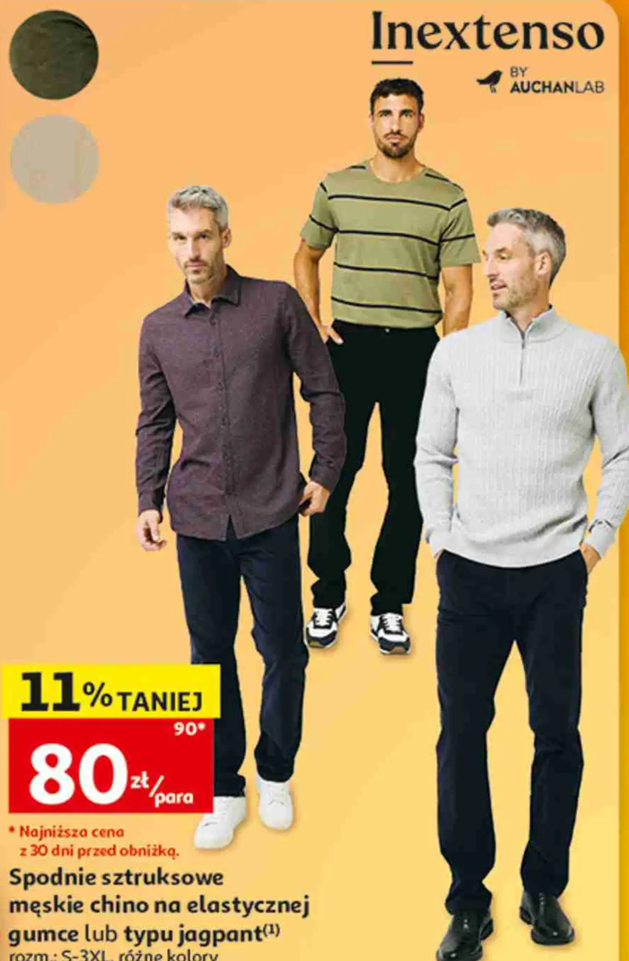 Spodnie sztruksowe męskie chino na elastycznej gumce lub typu jagpant Inextenso