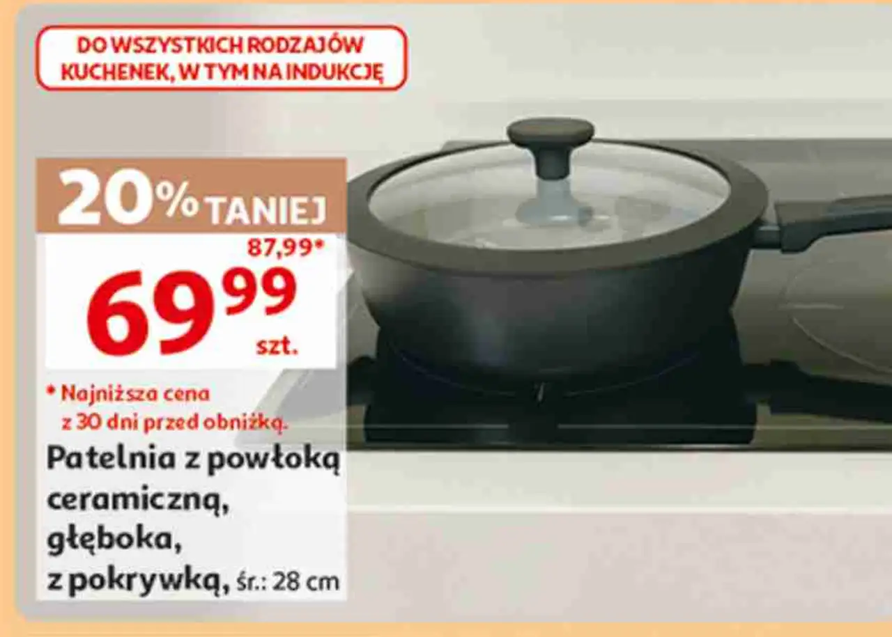 Patelnia z powłoką ceramiczną, głęboka, z pokrywką, śr.: 28 cm