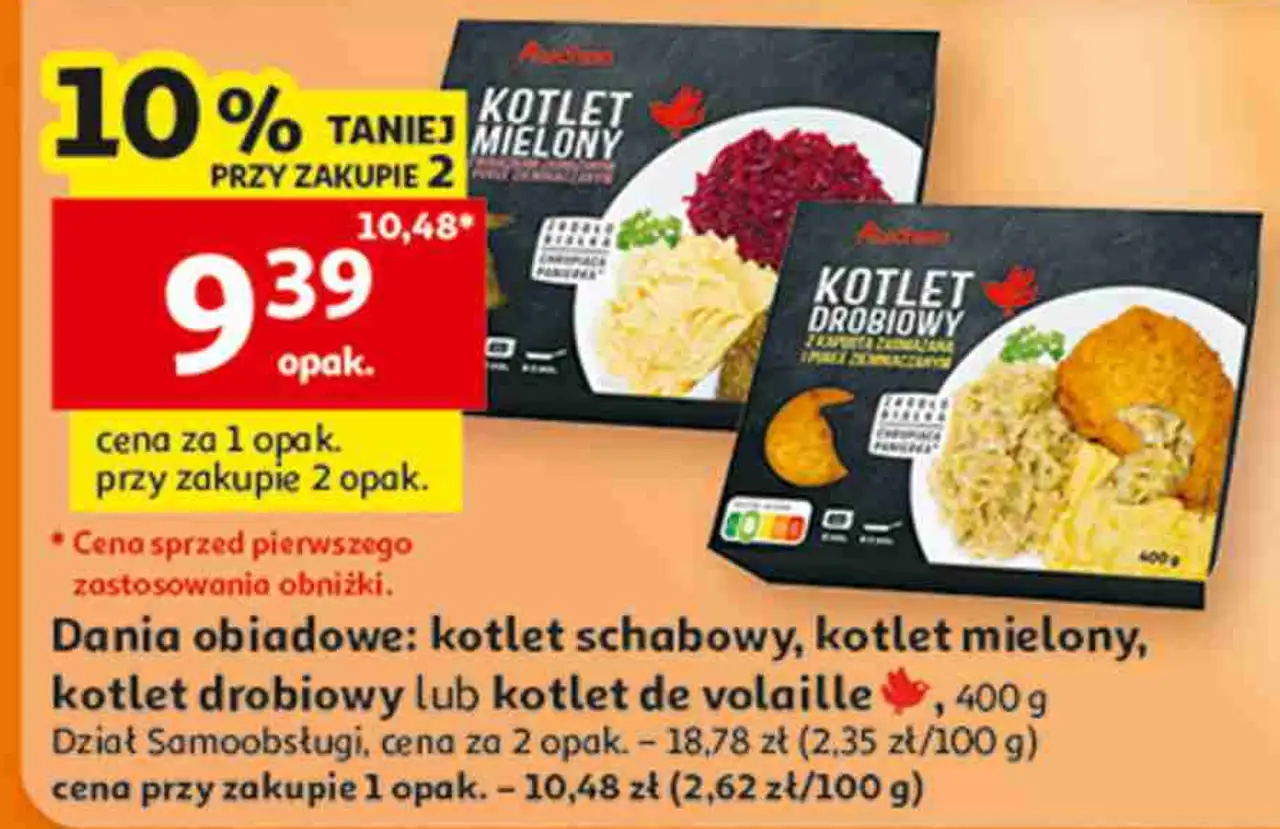 Dania obiadowe Auchan: kotlet schabowy, kotlet mielony, kotlet drobiowy lub kotlet de volaille
