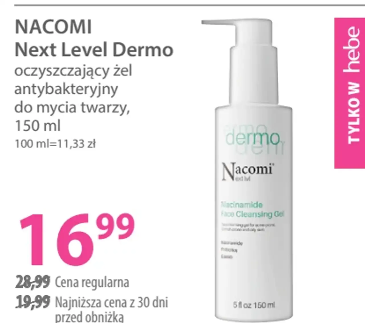 NACOMI Next Level Dermo oczyszczający żel antybakteryjny do mycia twarzy