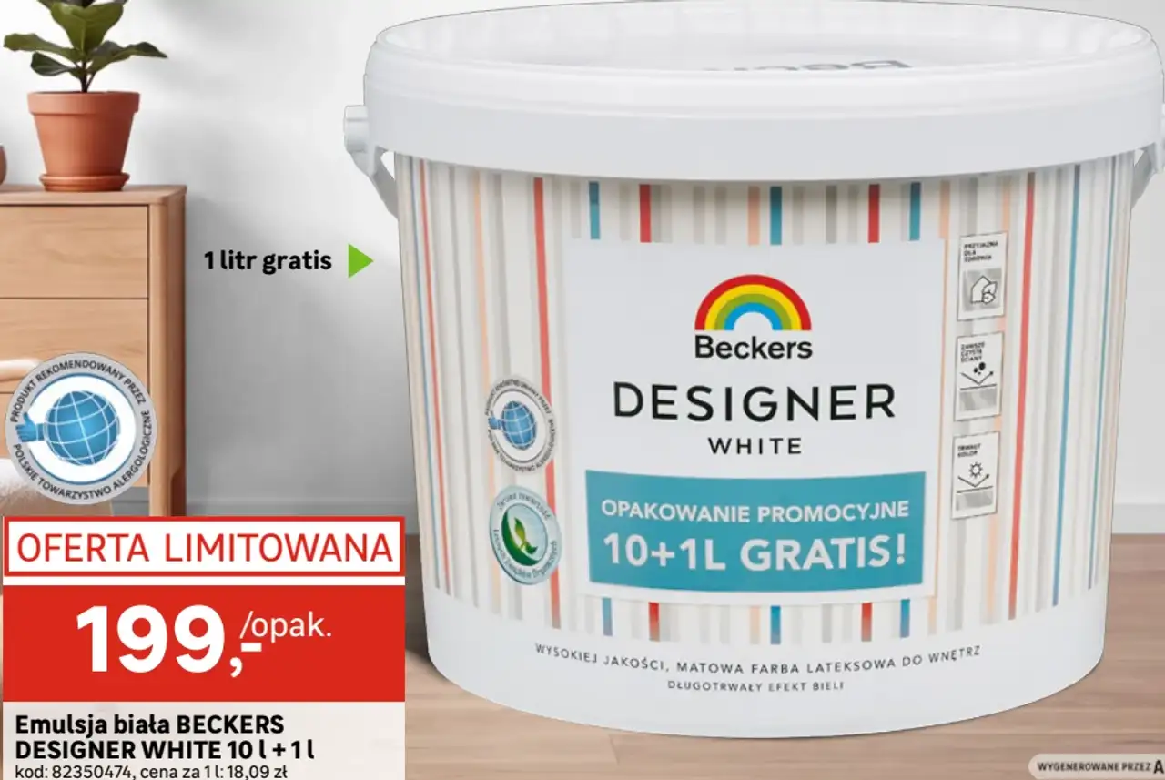 Emulsja biała BECKERS DESIGNER WHITE 10 l + 1 l