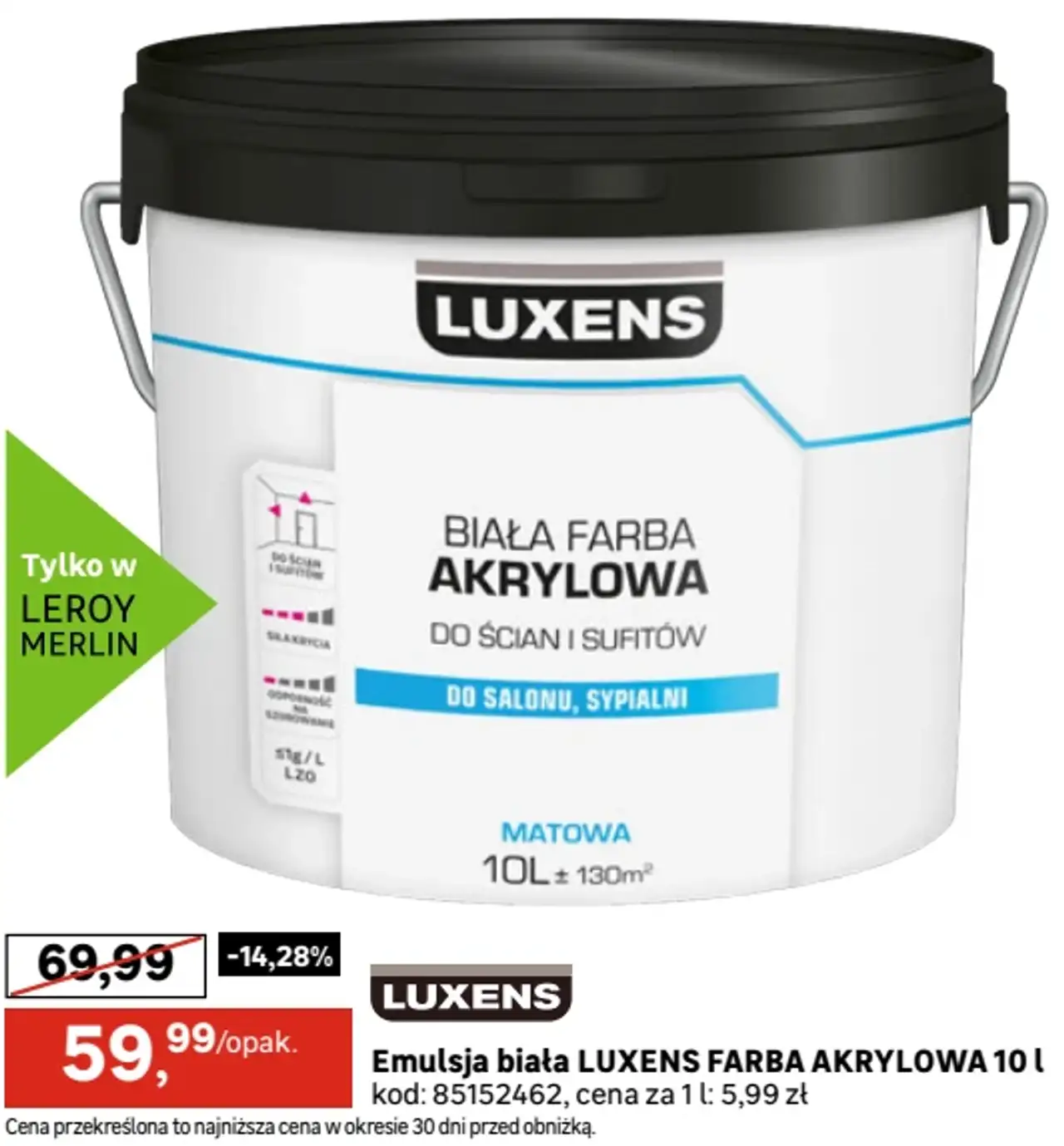 Emulsja biała LUXENS FARBA AKRYLOWA 10 l