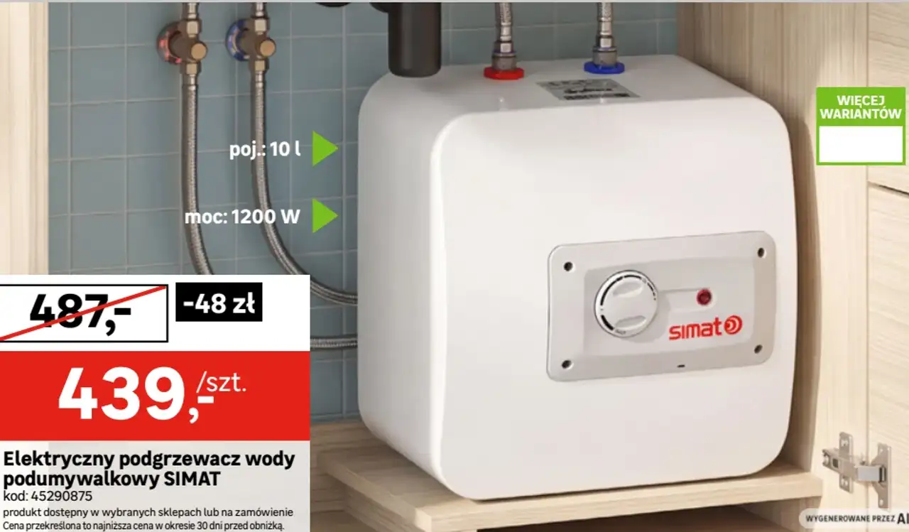 Elektryczny podgrzewacz wody podumywalkowy SIMAT