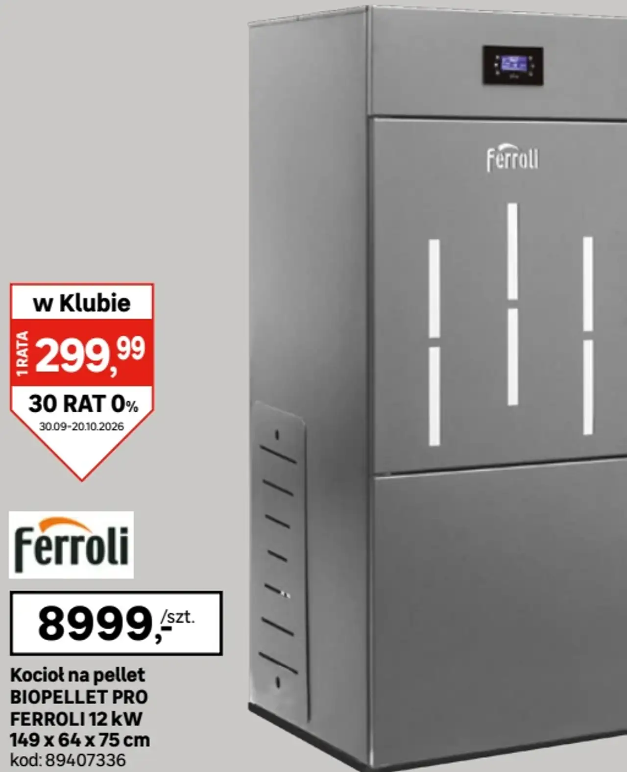 Kocioł na pellet BIOPELLET PRO FERROLI 12 kW