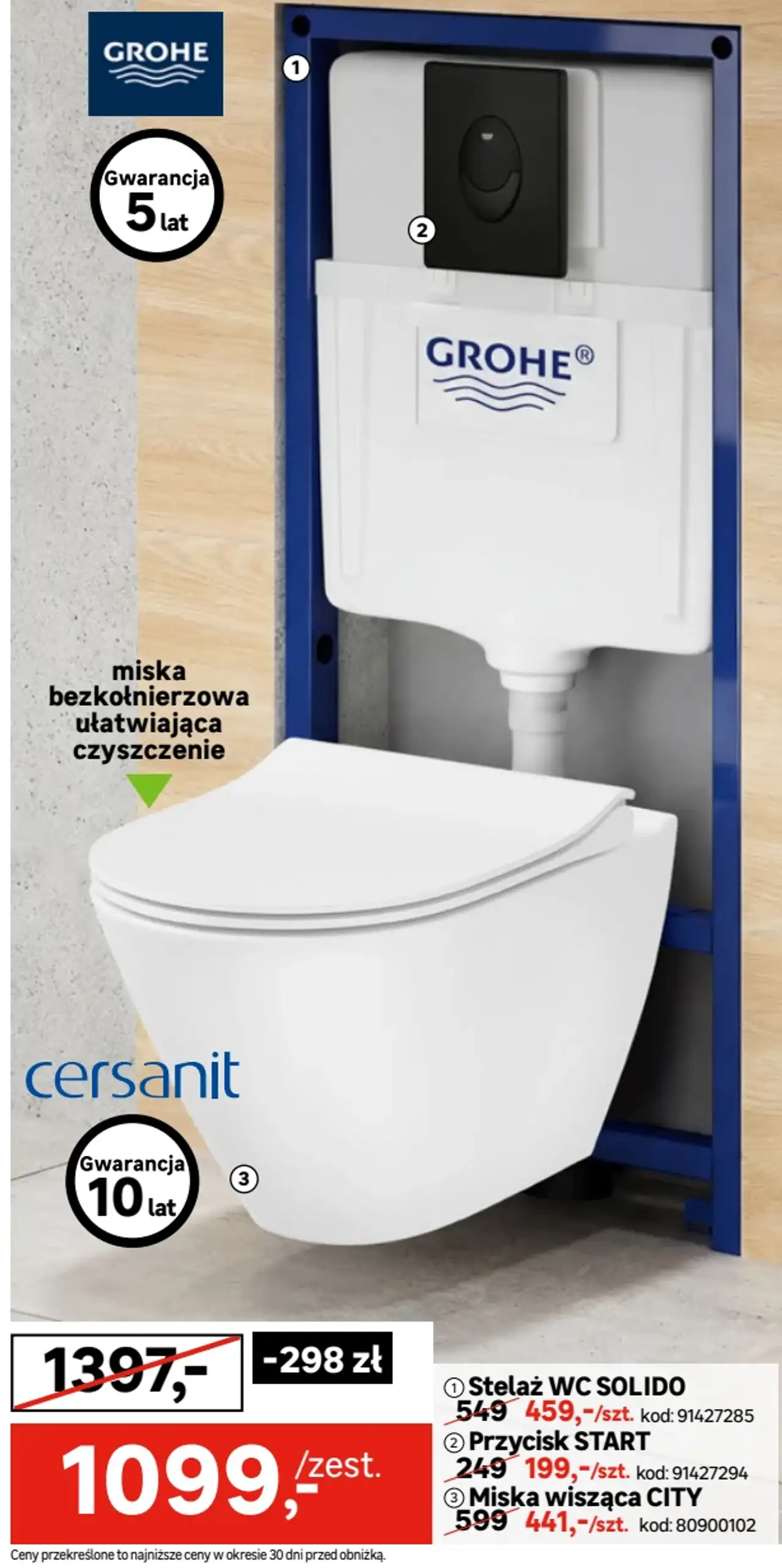 Stelaż WC SOLIDO z przyciskiem START i miską wiszącą CITY