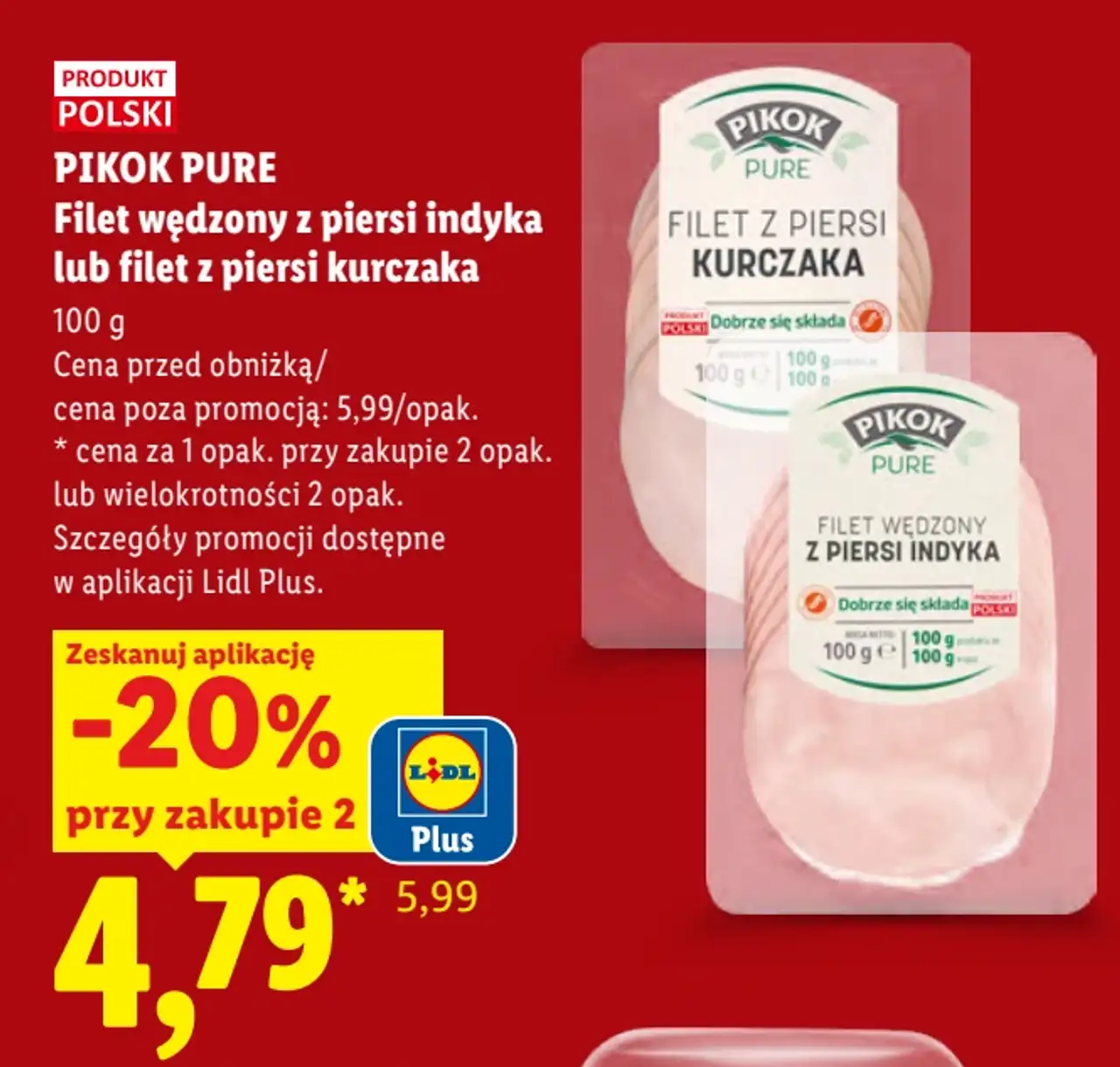 Pikok Pure Filet wędzony z piersi indyka lub filet z piersi kurczaka
