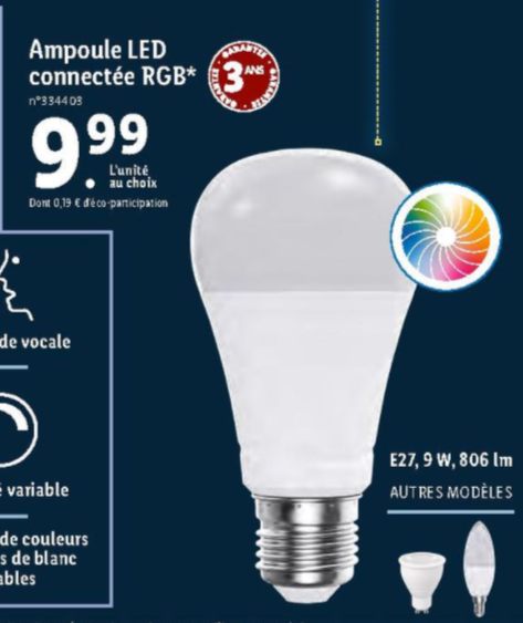 Ampoule connectée LED Livarno Lux RGB