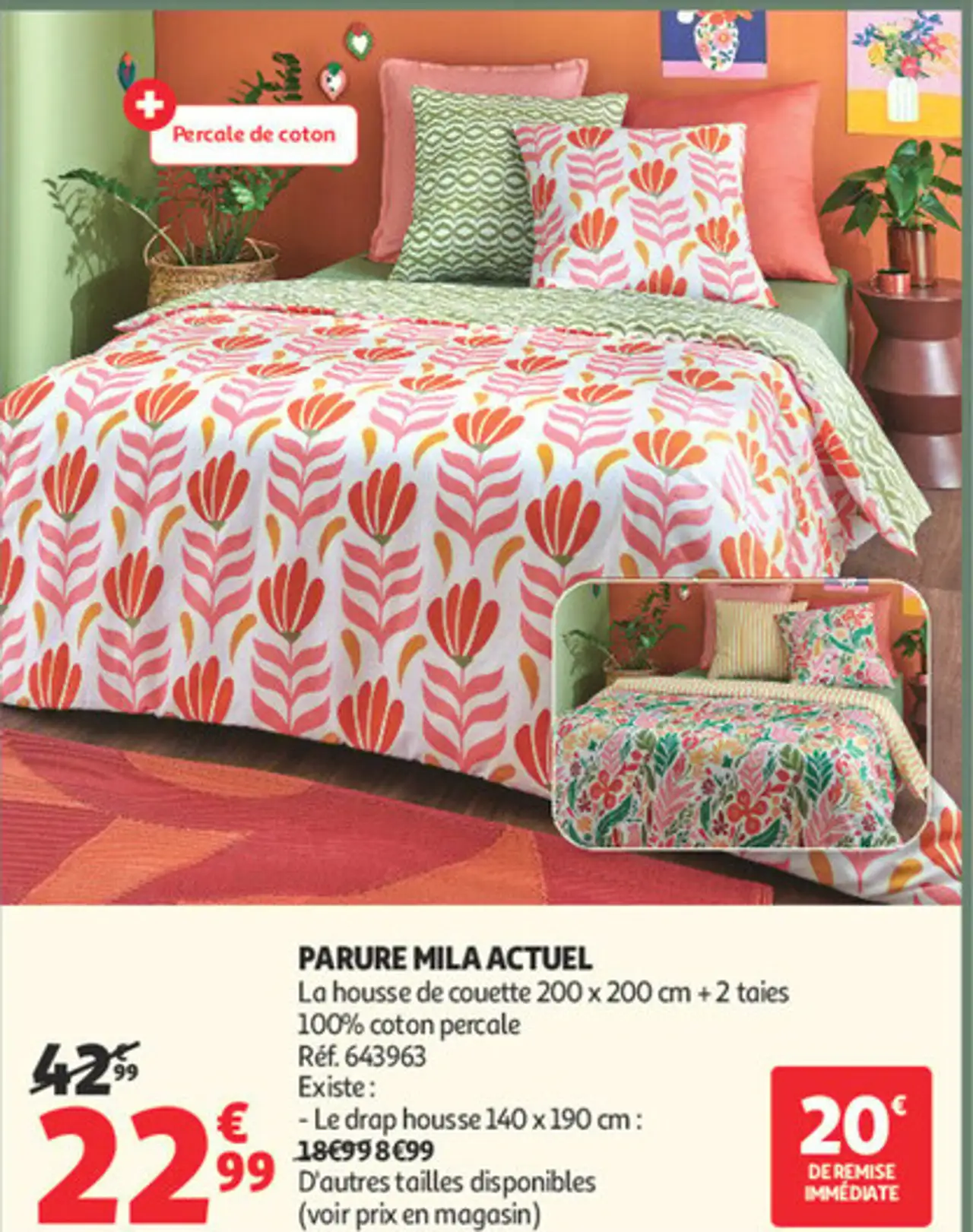 PARURE MILA ACTUEL La housse de couette 200 x 200 cm + 2 taies