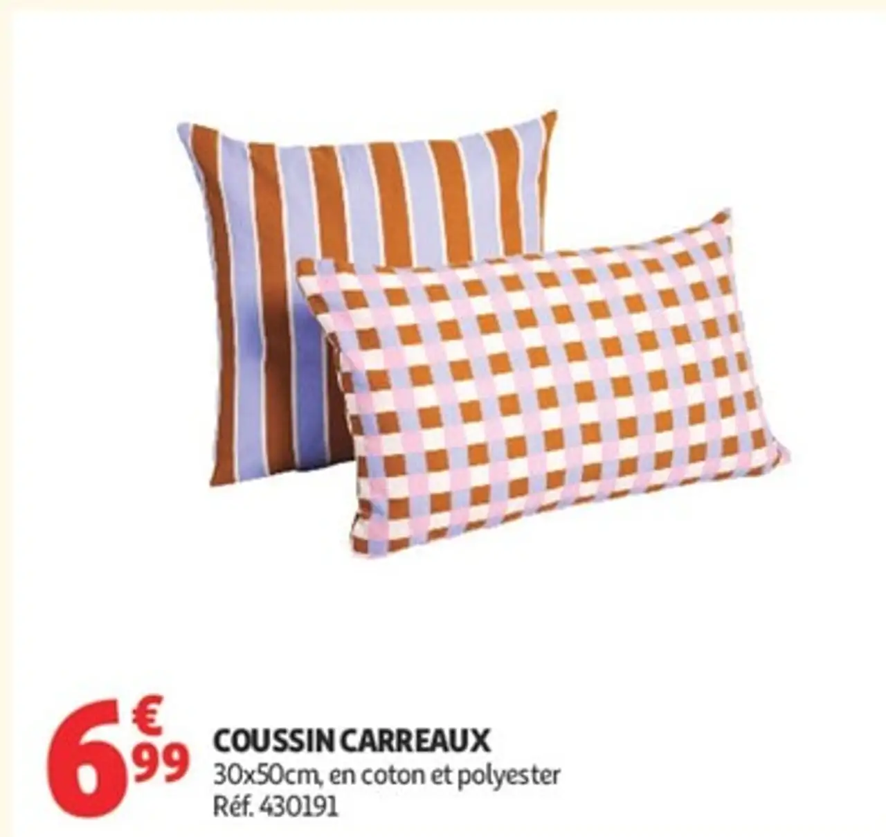 COUSSIN CARREAUX 30x50cm, en coton et polyester