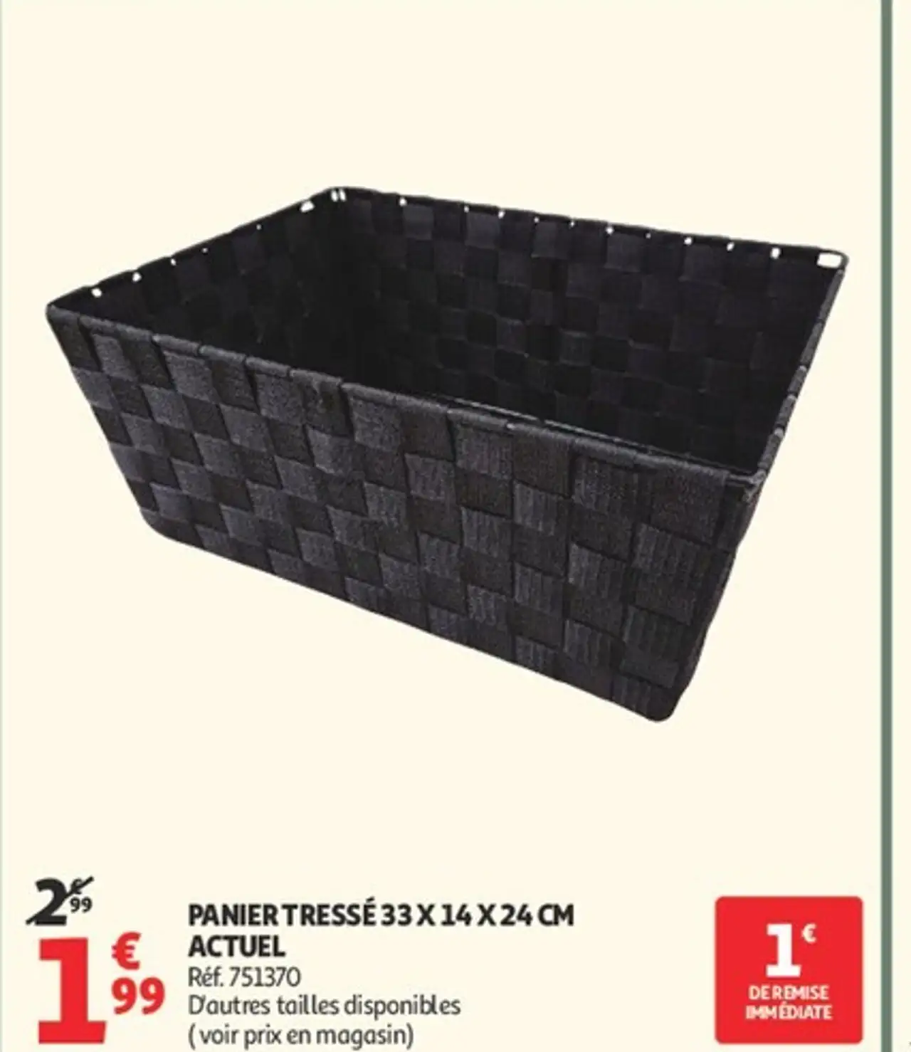 PANIER TRESSÉ 33 X 14 X 24 CM ACTUEL
