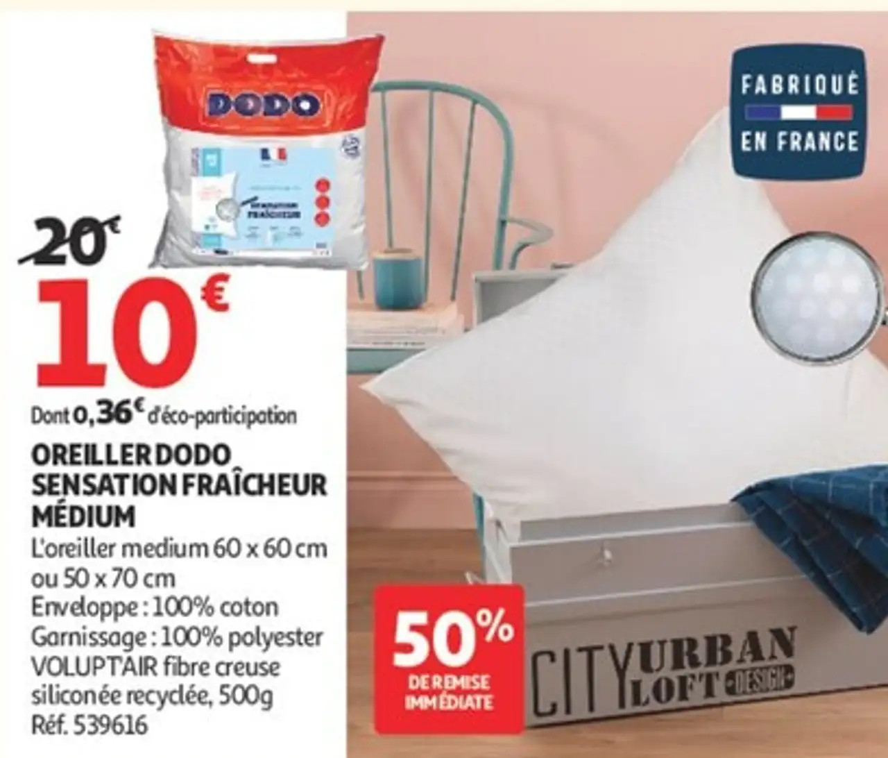 OREILLER DODO SENSATION FRAÎCHEUR MÉDIUM 60 x 60 cm