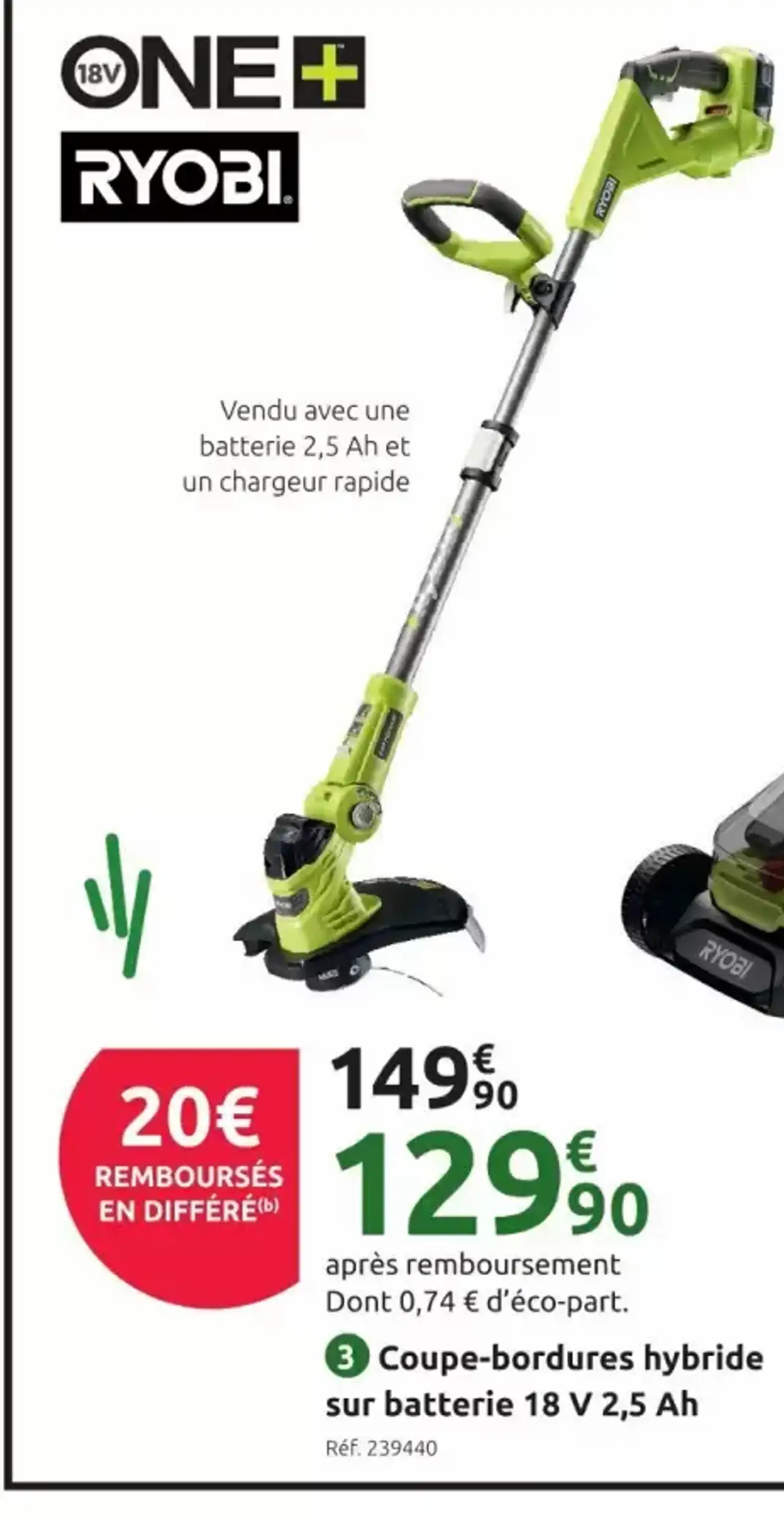 Coupe-bordures hybride sur batterie 18 V 2,5 Ah