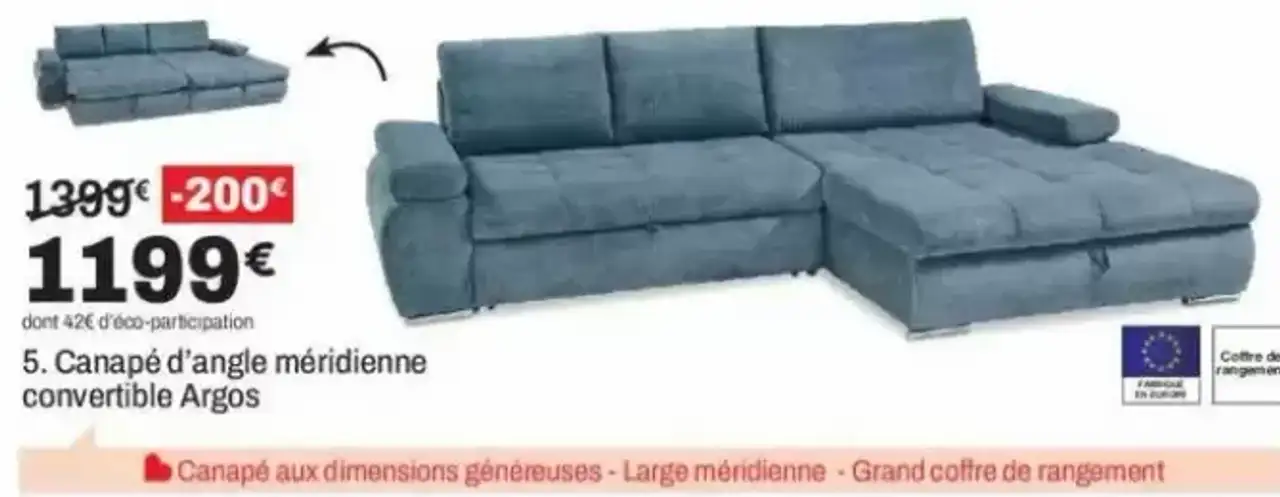 5. Canapé d'angle méridienne convertible Argos