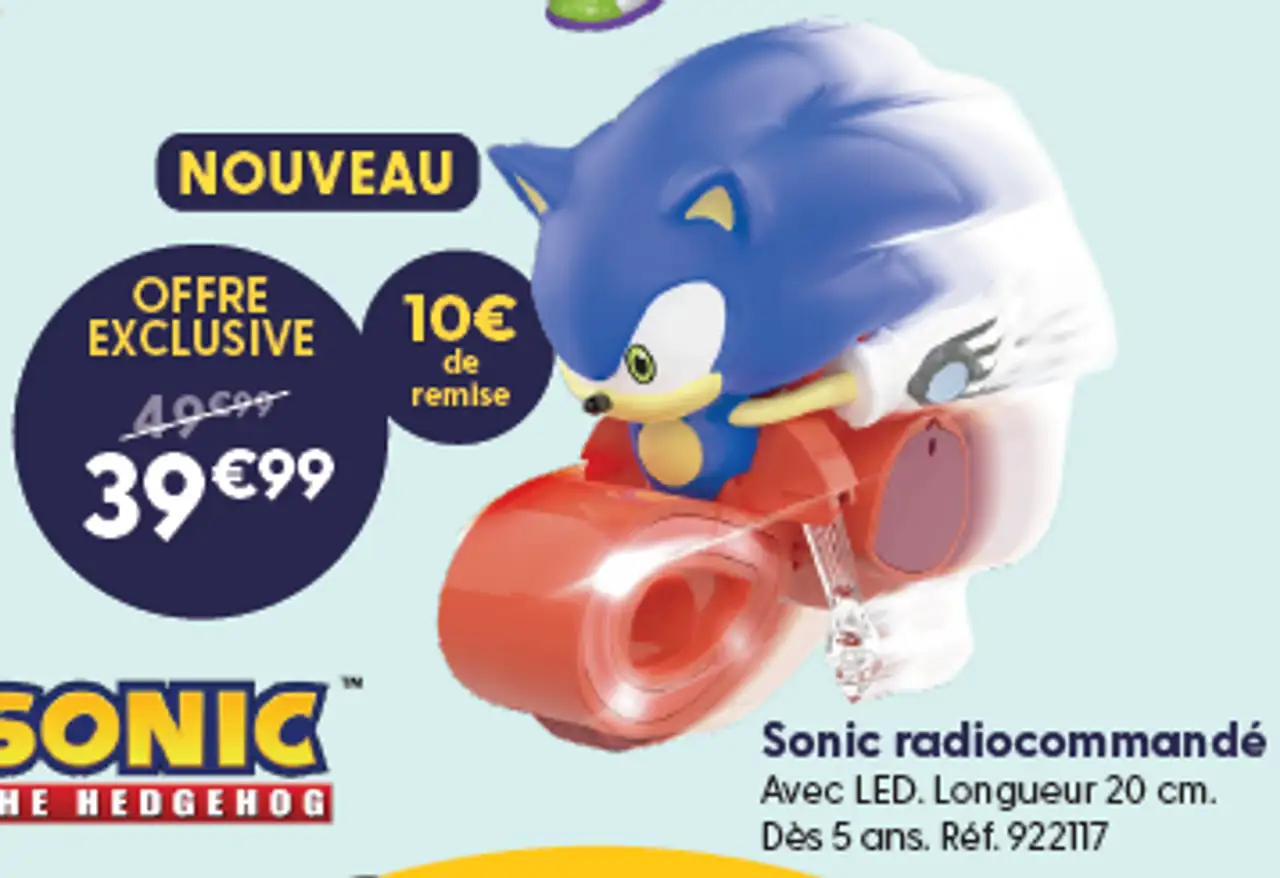 Sonic radiocommandé Avec LED. Longueur 20 cm. Dès 5 ans. Réf. 922117
