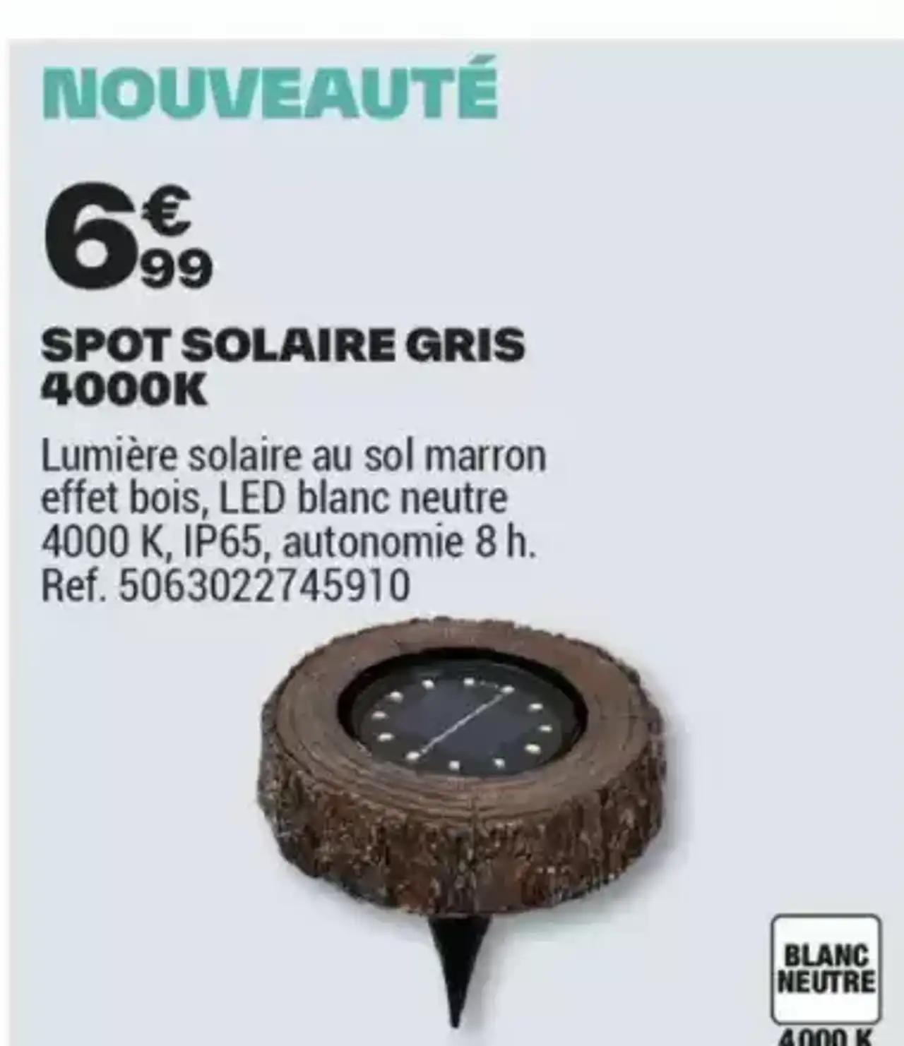 SPOT SOLAIRE GRIS 4000K