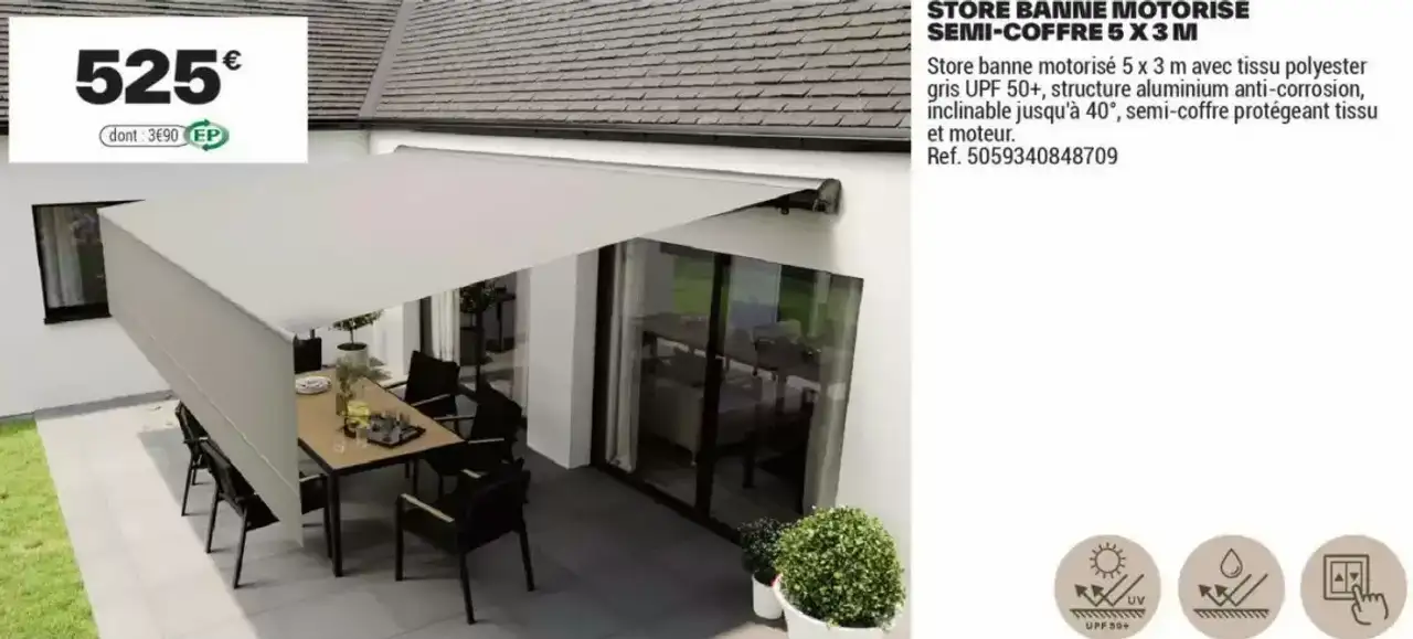 STORE BANNE MOTORISÉ SEMI-COFFRE 5 X 3 M