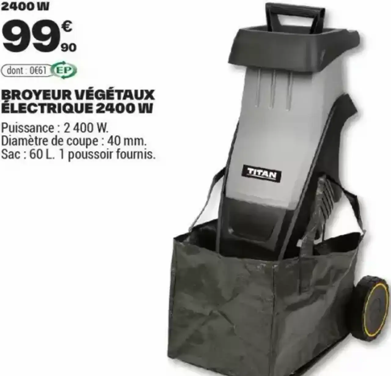 BROYEUR VÉGÉTAUX ÉLECTRIQUE 2400 W