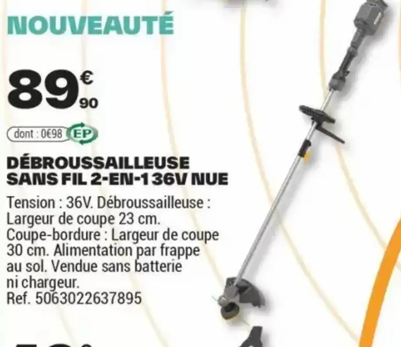 DÉBROUSSAILLEUSE SANS FIL 2-EN-1 36V NUE
