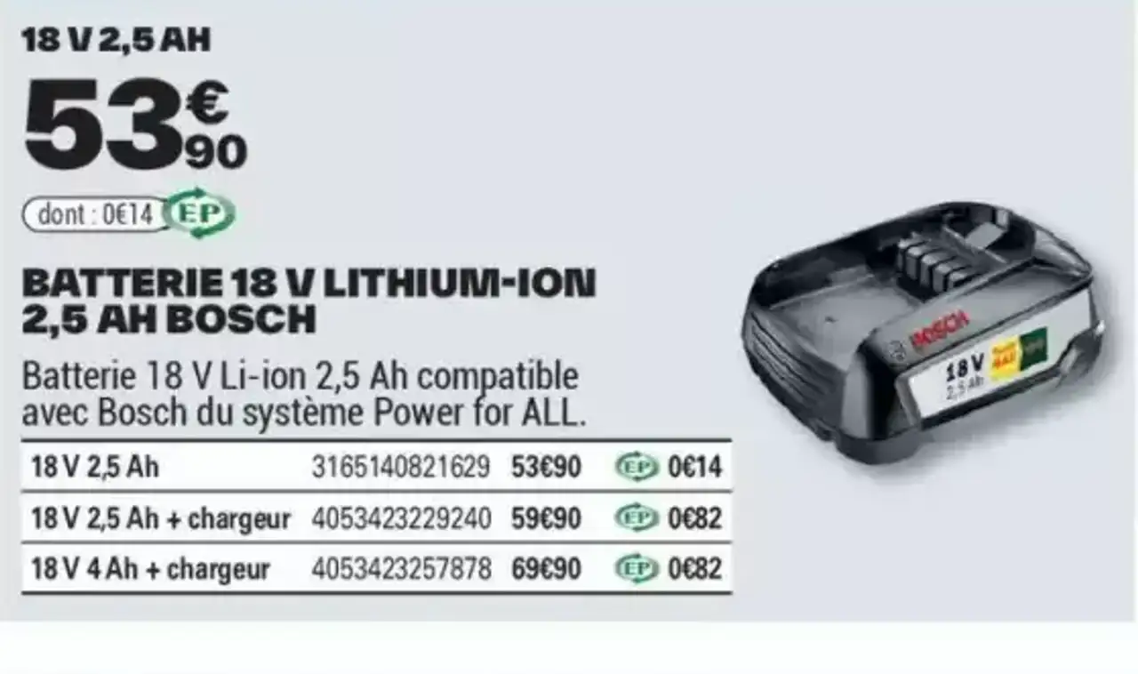 BATTERIE 18 V LITHIUM-ION 2,5 AH BOSCH