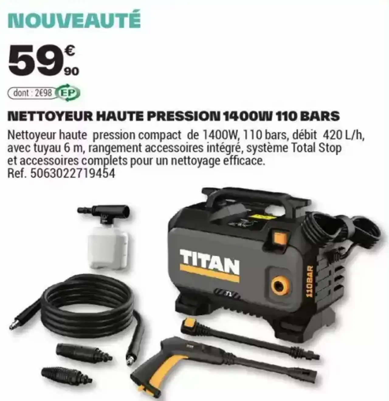 NETTOYEUR HAUTE PRESSION 1400W 110 BARS