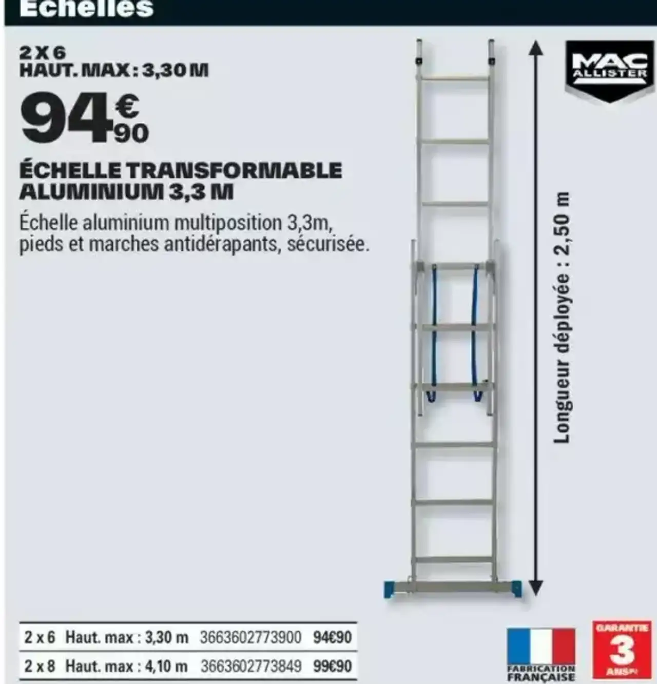 ÉCHELLE TRANSFORMABLE ALUMINIUM 3,3 M
