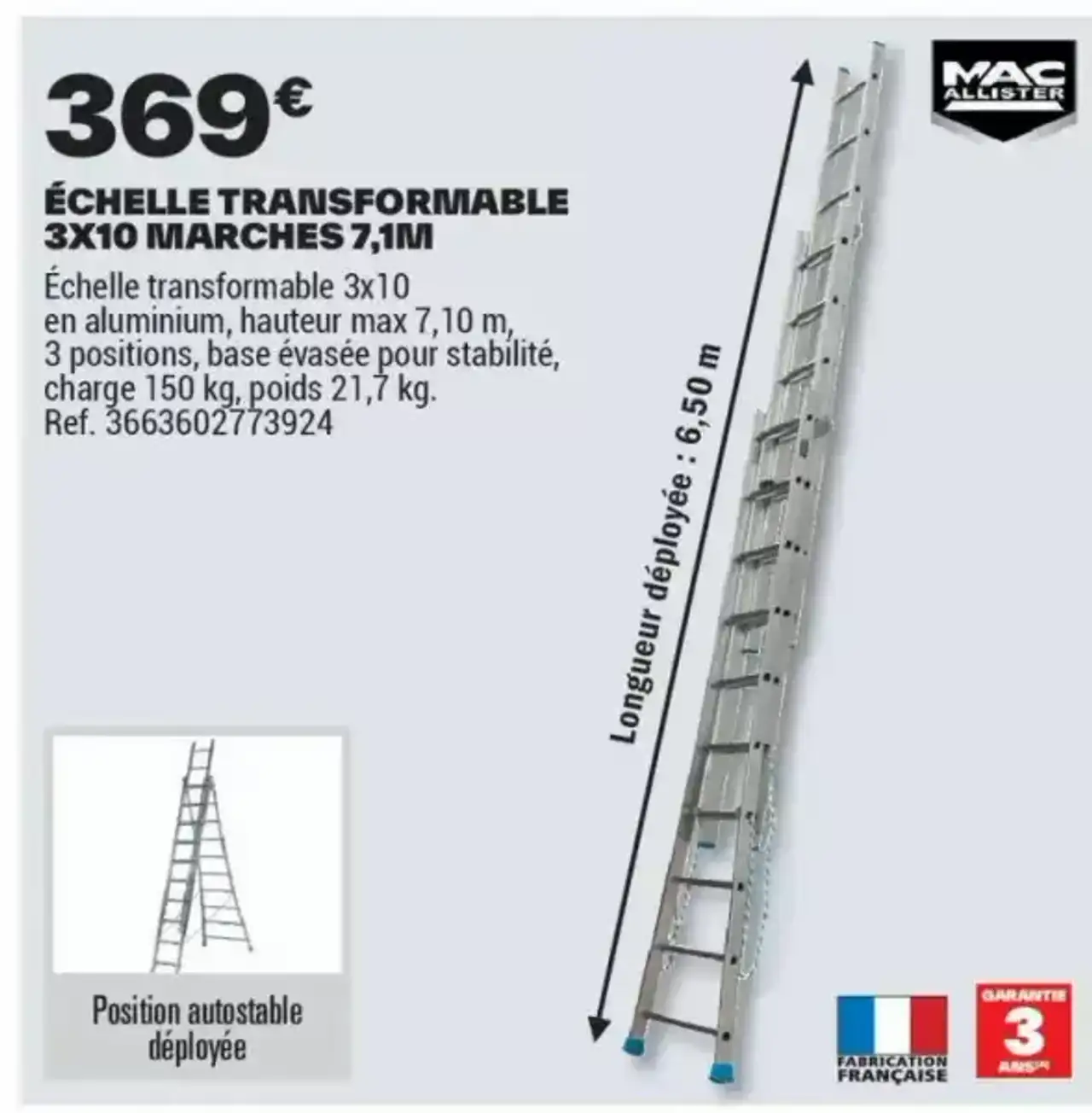 ÉCHELLE TRANSFORMABLE 3X10 MARCHES 7,1M