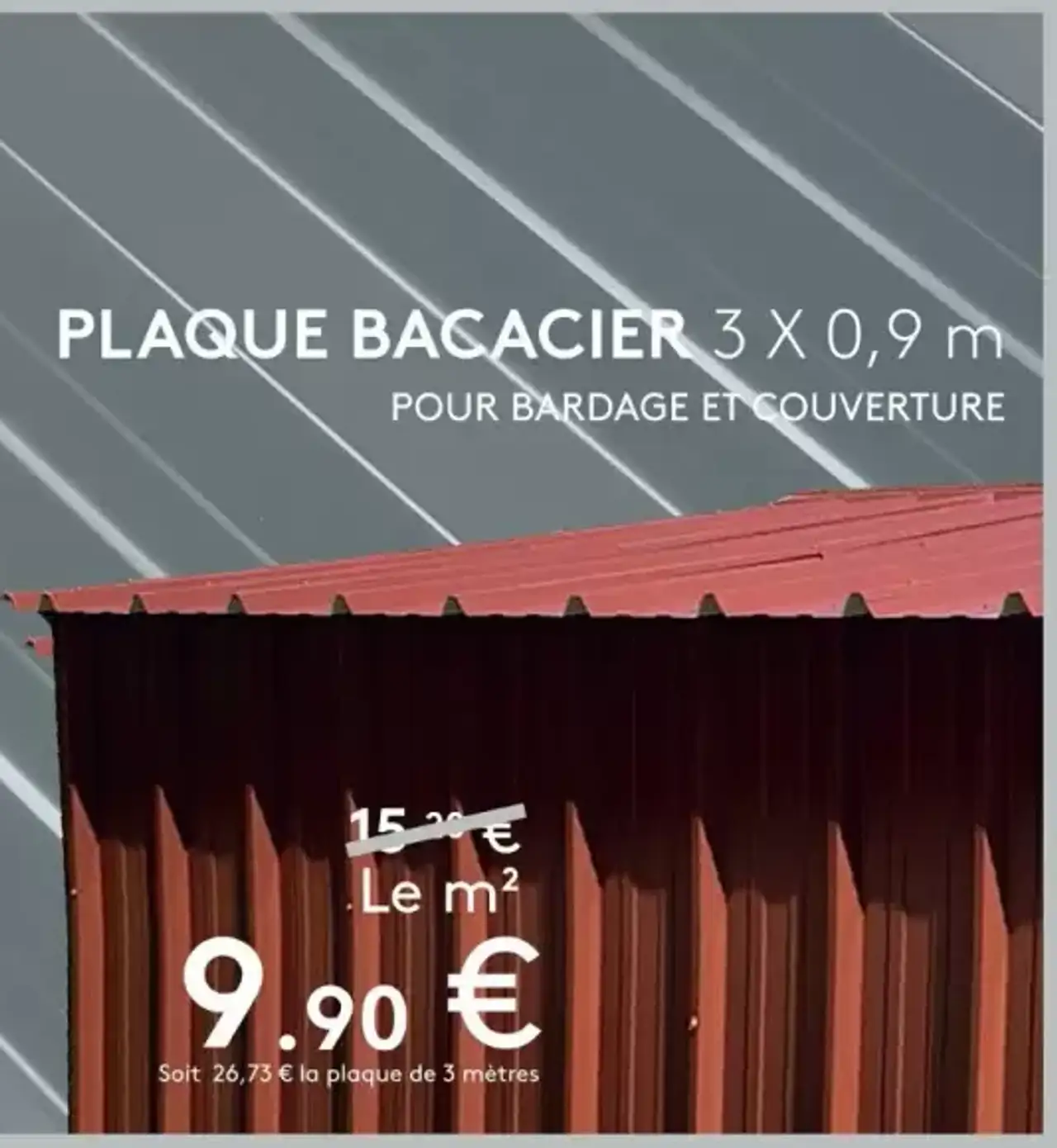 PLAQUE BACACIER 3 X 0,9 m POUR BARDAGE ET COUVERTURE BACACIER By Kingspan