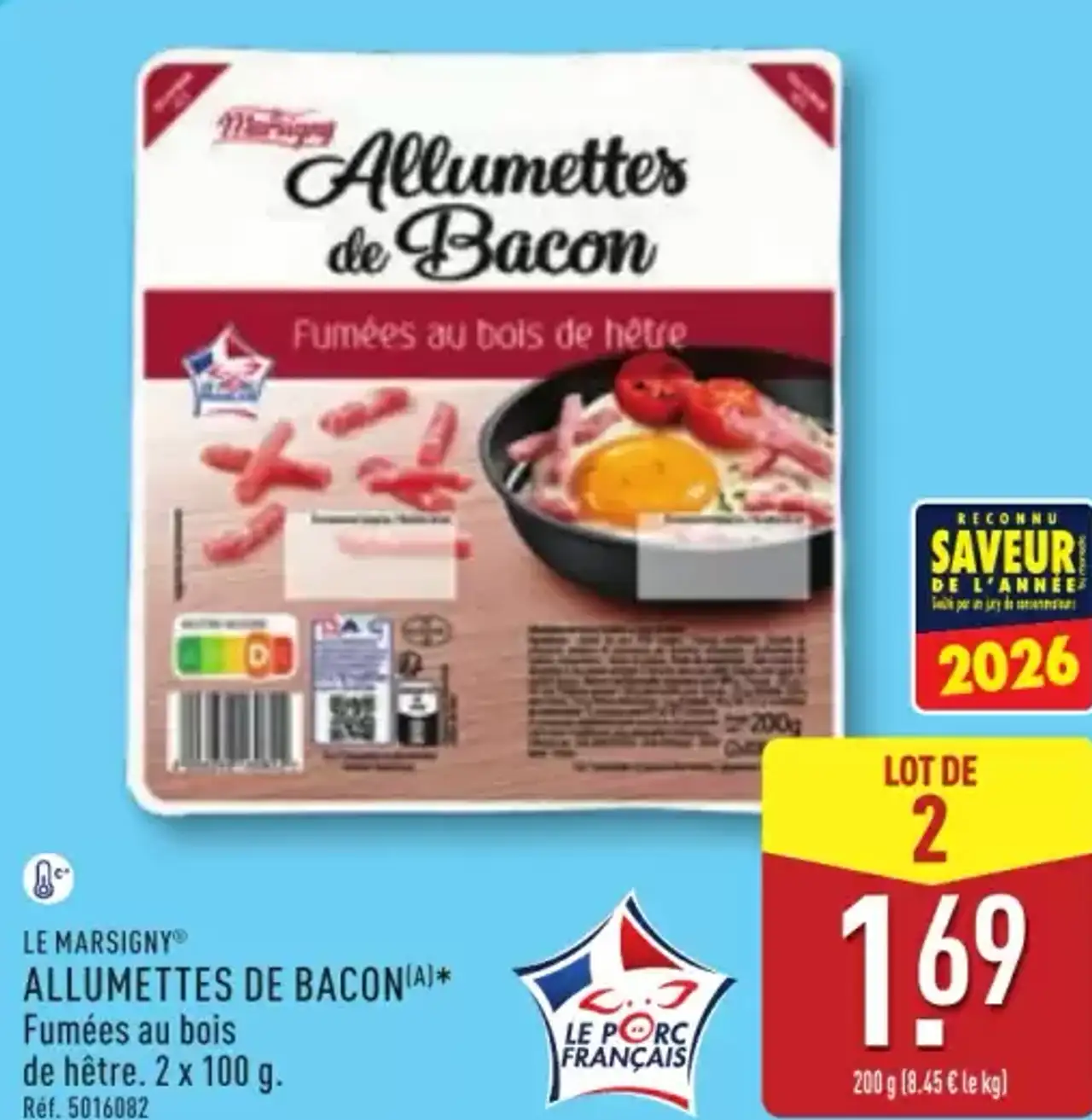 ALLUMETTES DE BACON(A)* Fumées au bois de hêtre. 2 x 100 g.