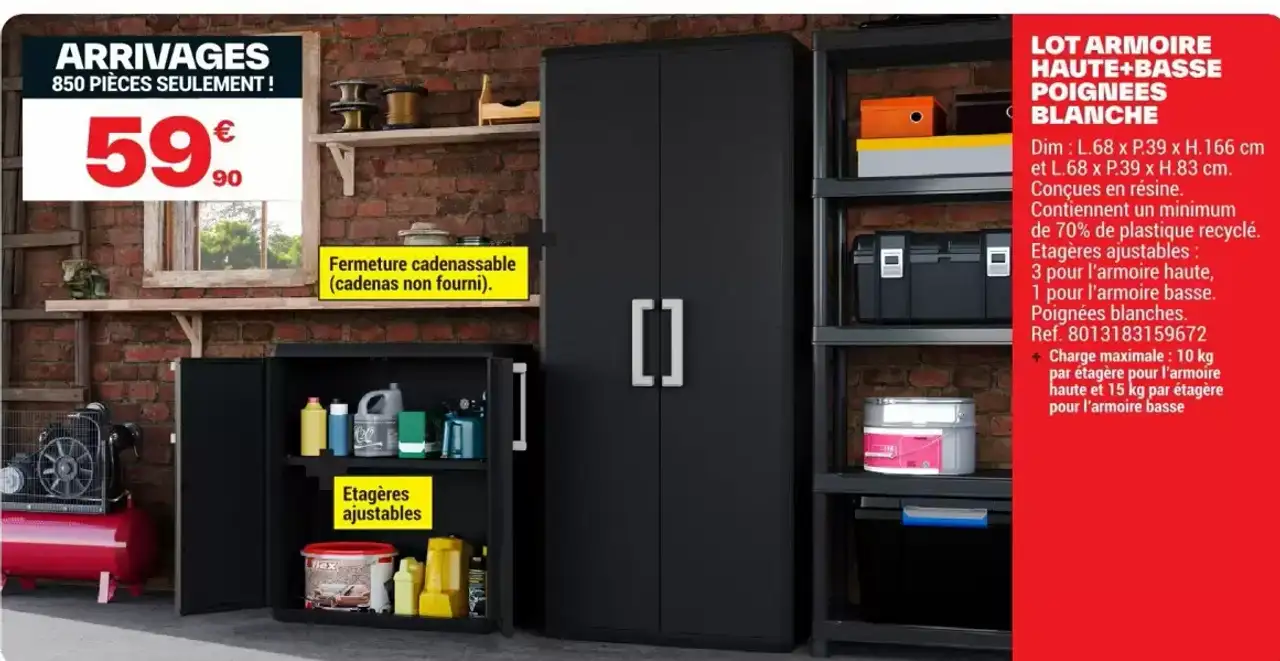 LOT ARMOIRE HAUTE + BASSE POIGNÉES BLANCHE