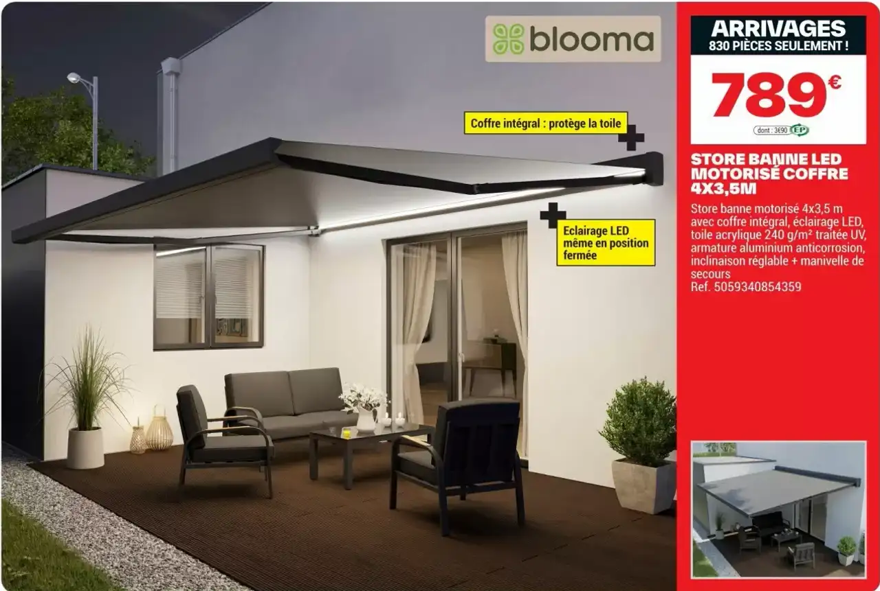 STORE BANNE LED MOTORISÉ COFFRE 4X3,5M blooma