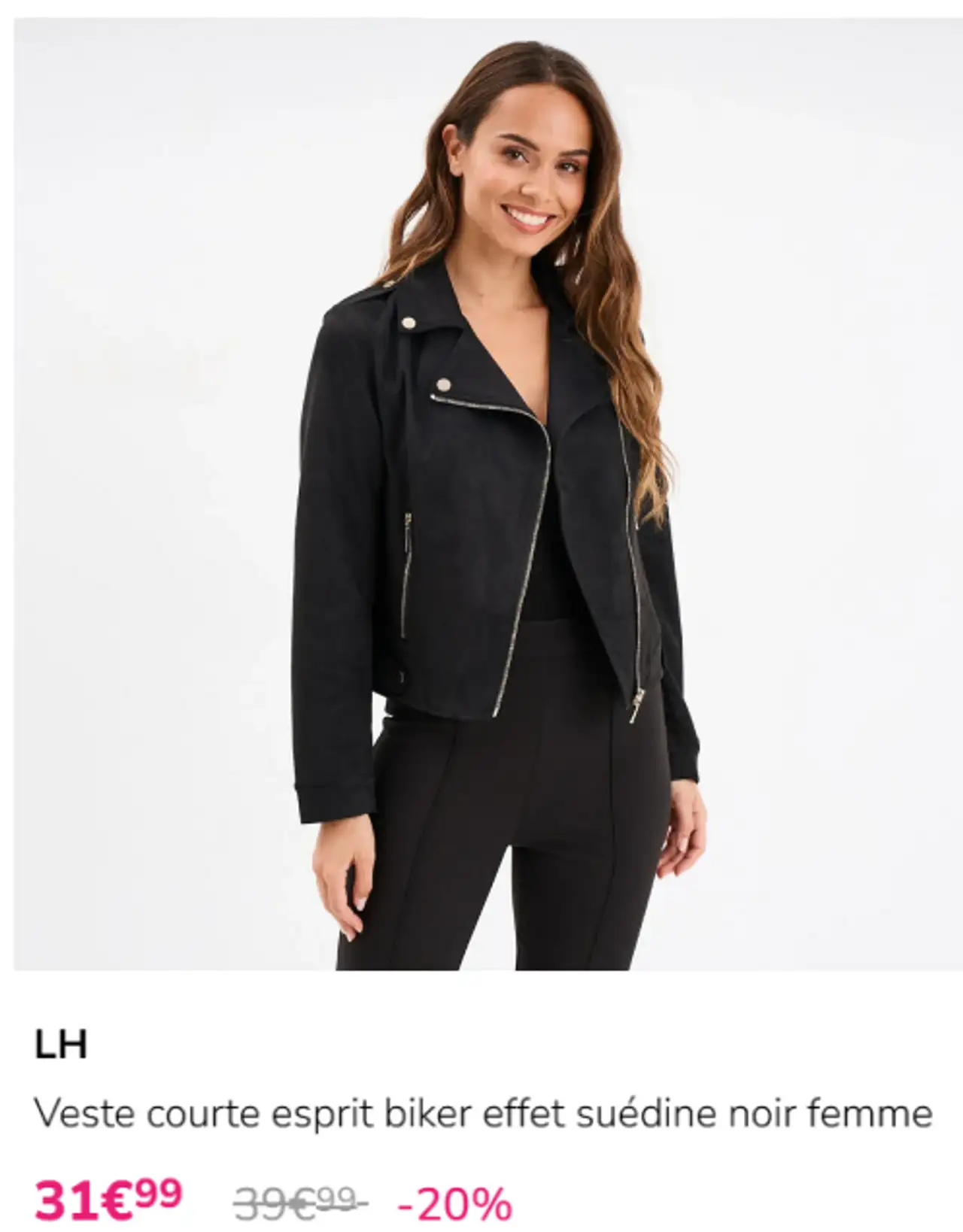 Veste courte esprit biker effet suédine noir femme LH