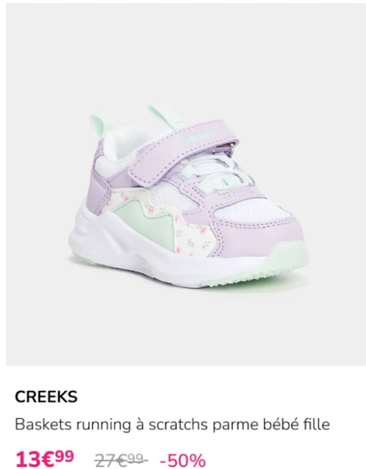 CREEKS Baskets running à scratchs parme bébé fille